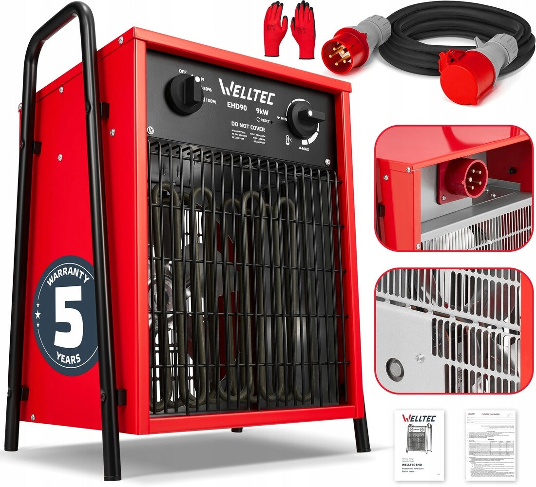 ELECTRIC HEATER WELLTEC EHD90 | BLOWER | 9kW | 1198 m³/h +CABLE
