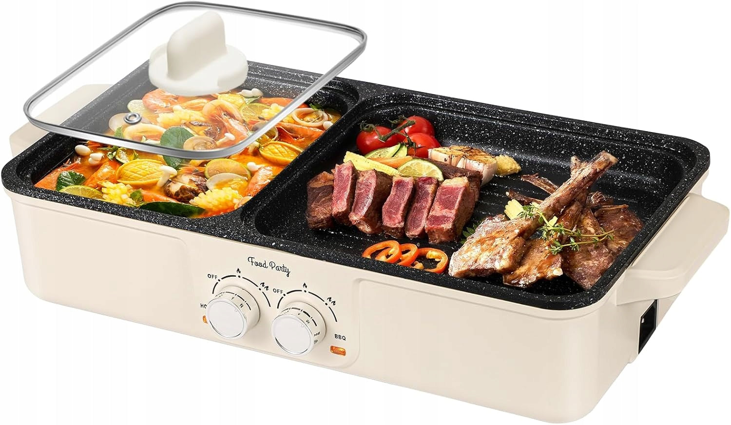 ELECTRIC HOT POT TABLE GRILL 2IN1 BBQ SMOKE FREE 1500W
