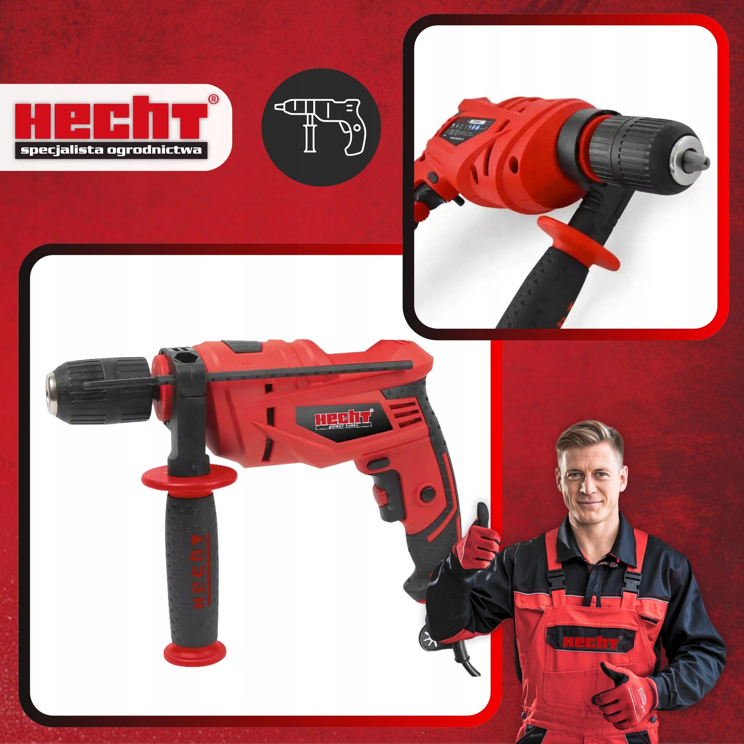 ELECTRIC IMPACT DRILL HECHT 1072 POWER 900 IN LIGHT 2,05KG Brand Hecht