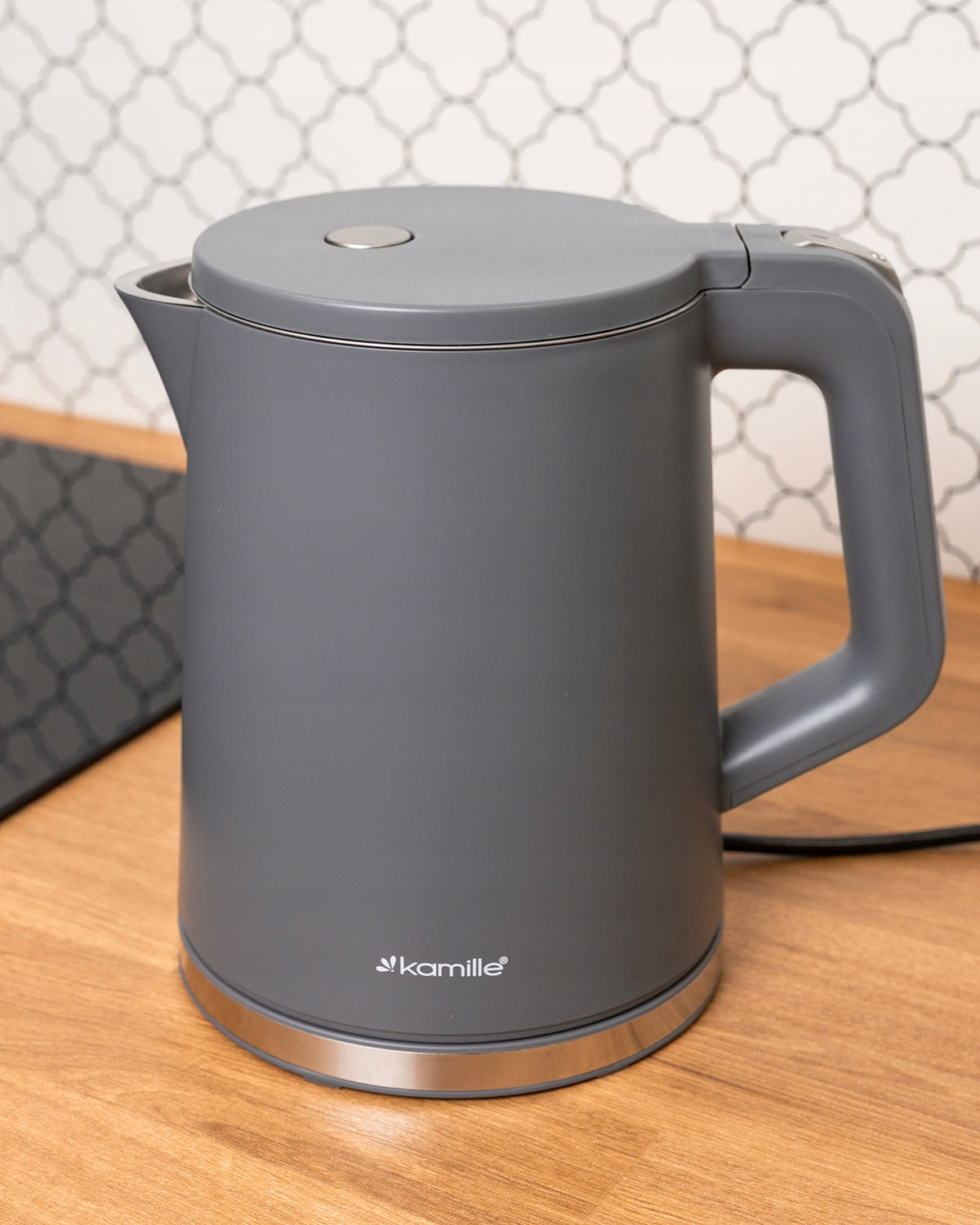 ELECTRIC KETTLE 1,2 L GREY MESH FILTER ROTATING BASE KAMILLE Packaging status original
