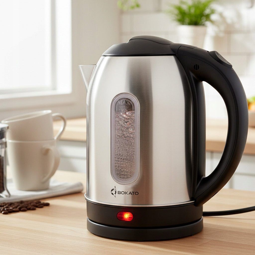 ELECTRIC KETTLE 1,7L STAINLESS STEEL SCOOP 1500W BOKATO KEL189 Packaging status original