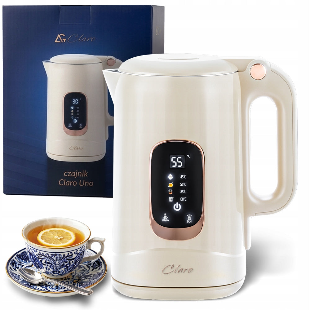 ELECTRIC KETTLE CLARO UNO 1800W 1,8L WITH TEMPERATURE CONTROL LCD WHITE