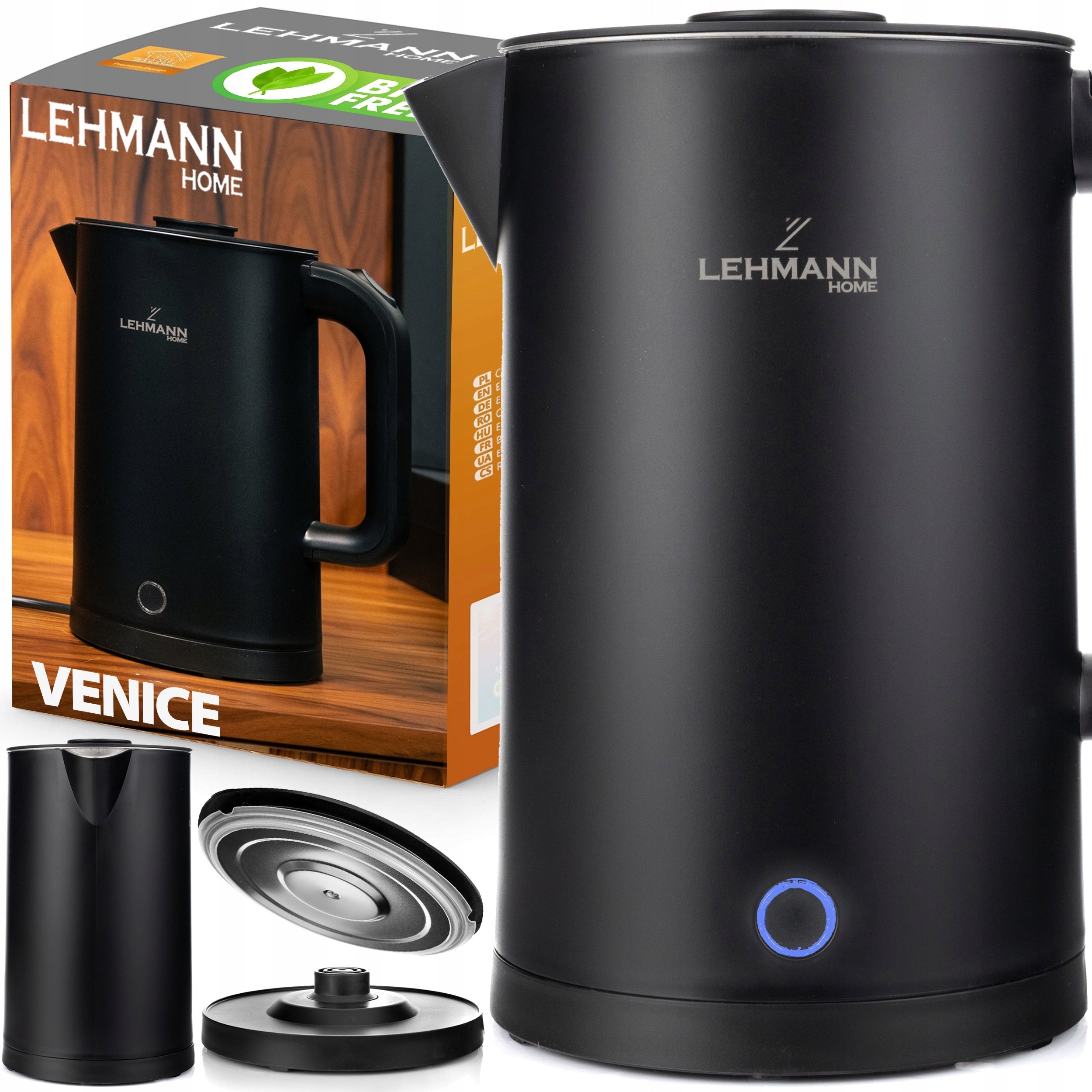 ELECTRIC KETTLE CORDLESS STRONG 2200W BLACK STEEL LARGE QUIET 1,7