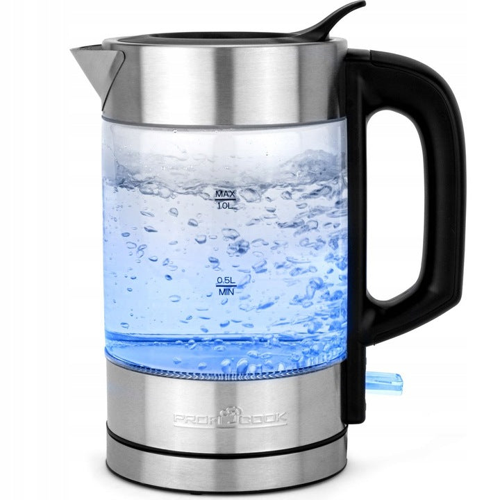 ELECTRIC KETTLE GLASS LED ILLUMINATED JUG 1600W 1L STEEL INOX EAN (GTIN) 4006160122923
