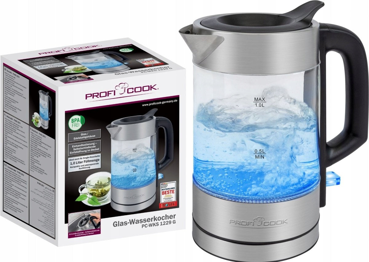 ELECTRIC KETTLE GLASS LED ILLUMINATED JUG 1600W 1L STEEL INOX Manufacturer code 501229