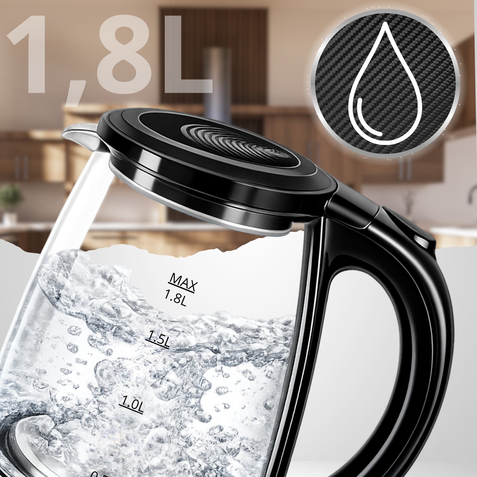 ELECTRIC KETTLE GLASS WIRELESS QUIET 1,8L ILLUMINATED LED STEEL Manufacturer code CZAJNIK ELEKTRYCZNY 1,8 L SZKLANY ZE STALI