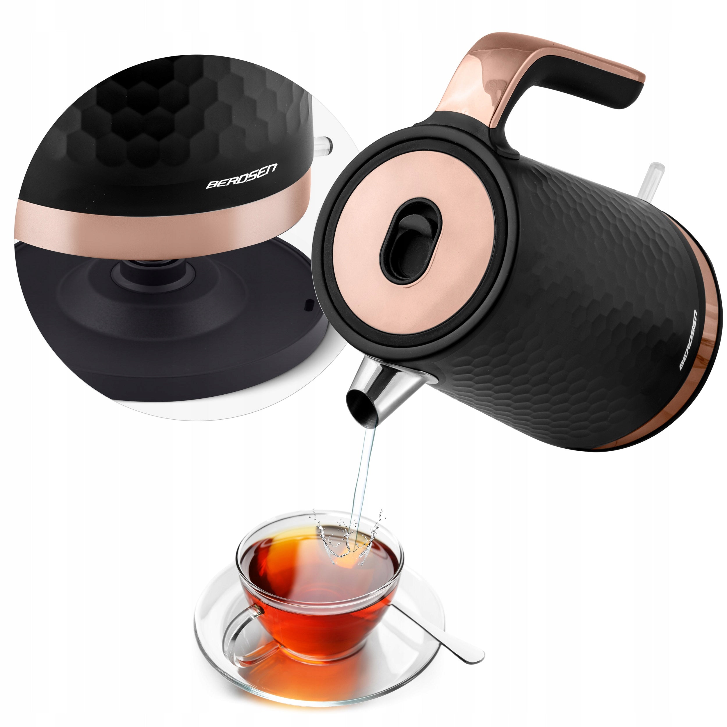 ELECTRIC KETTLE METAL BLACK GOLD CORDLESS 1,7L BERDSEN 2200W Manufacturer code 370501