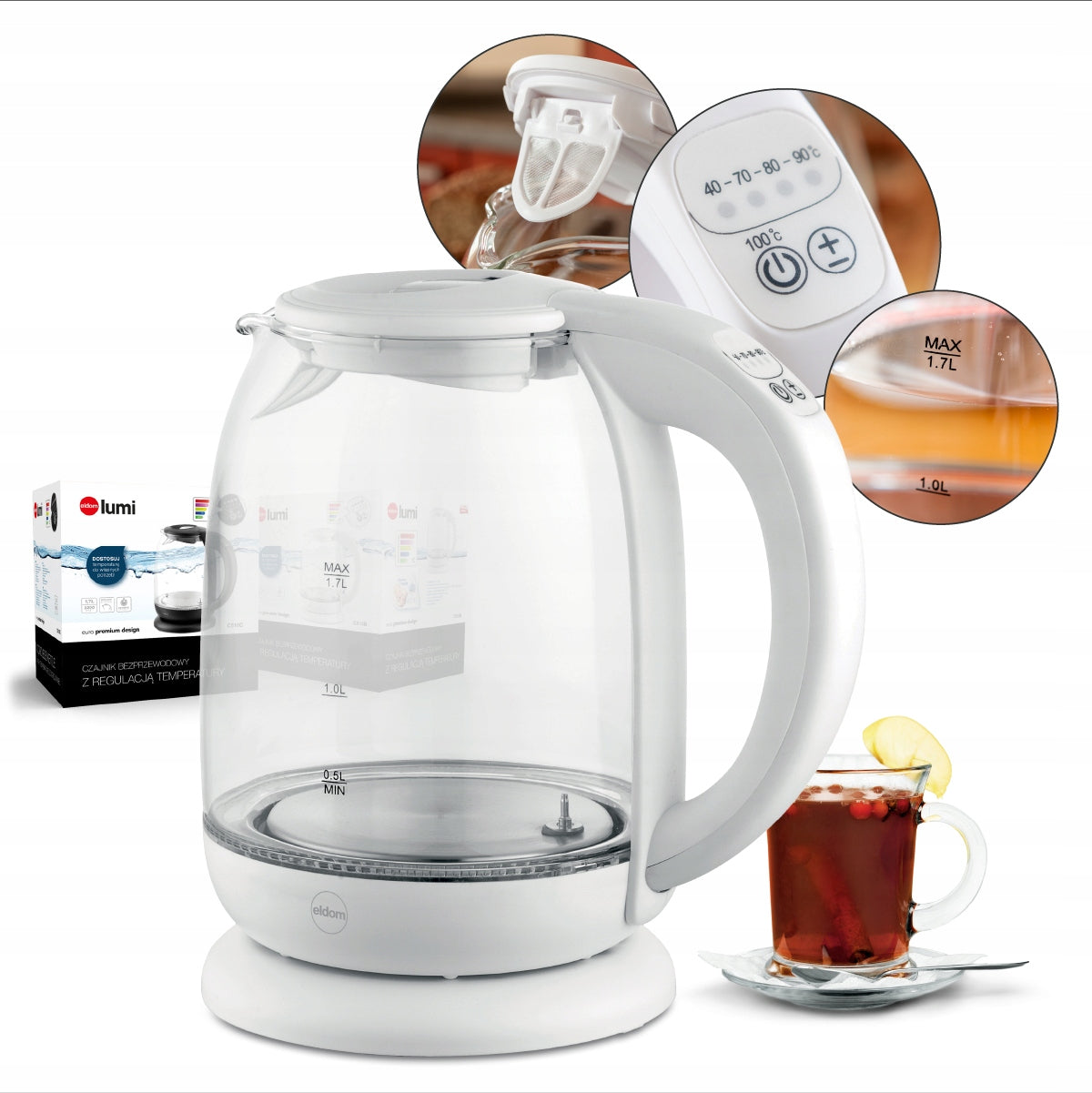 ELECTRIC KETTLE WIRELESS GLASS C510 2200W 1,7l WHITE