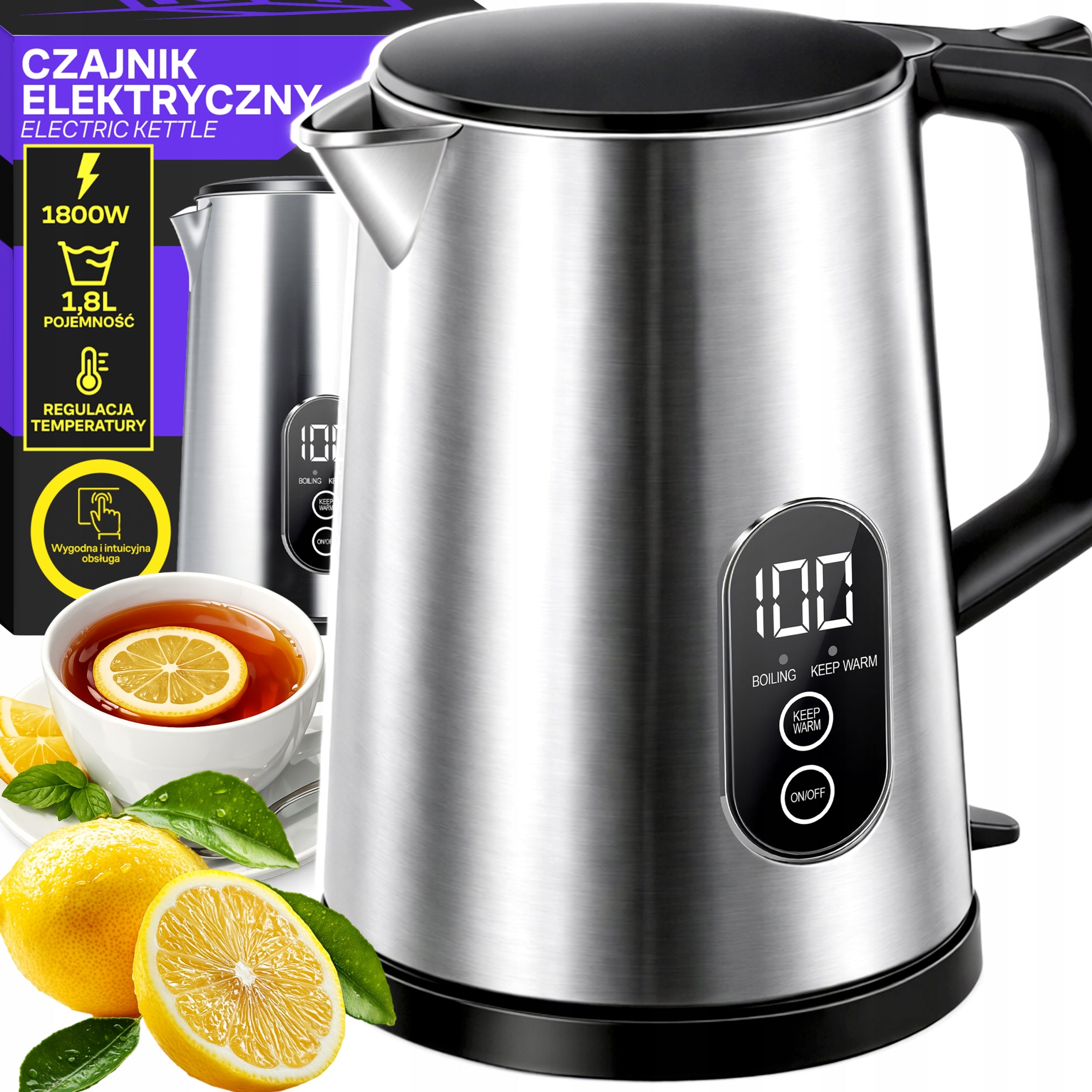 ELECTRIC KETTLE WIRELESS TOUCH 1800W TEMPERATURE CONTROL 1,8L