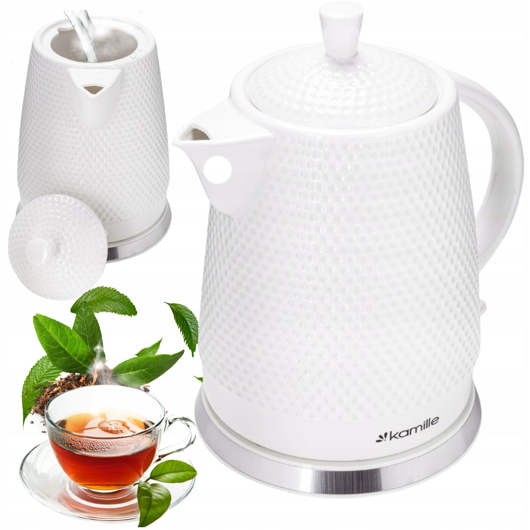 ELECTRIC KETTLE white capacious CERAMIC 1,5l KAMILLE SOLID