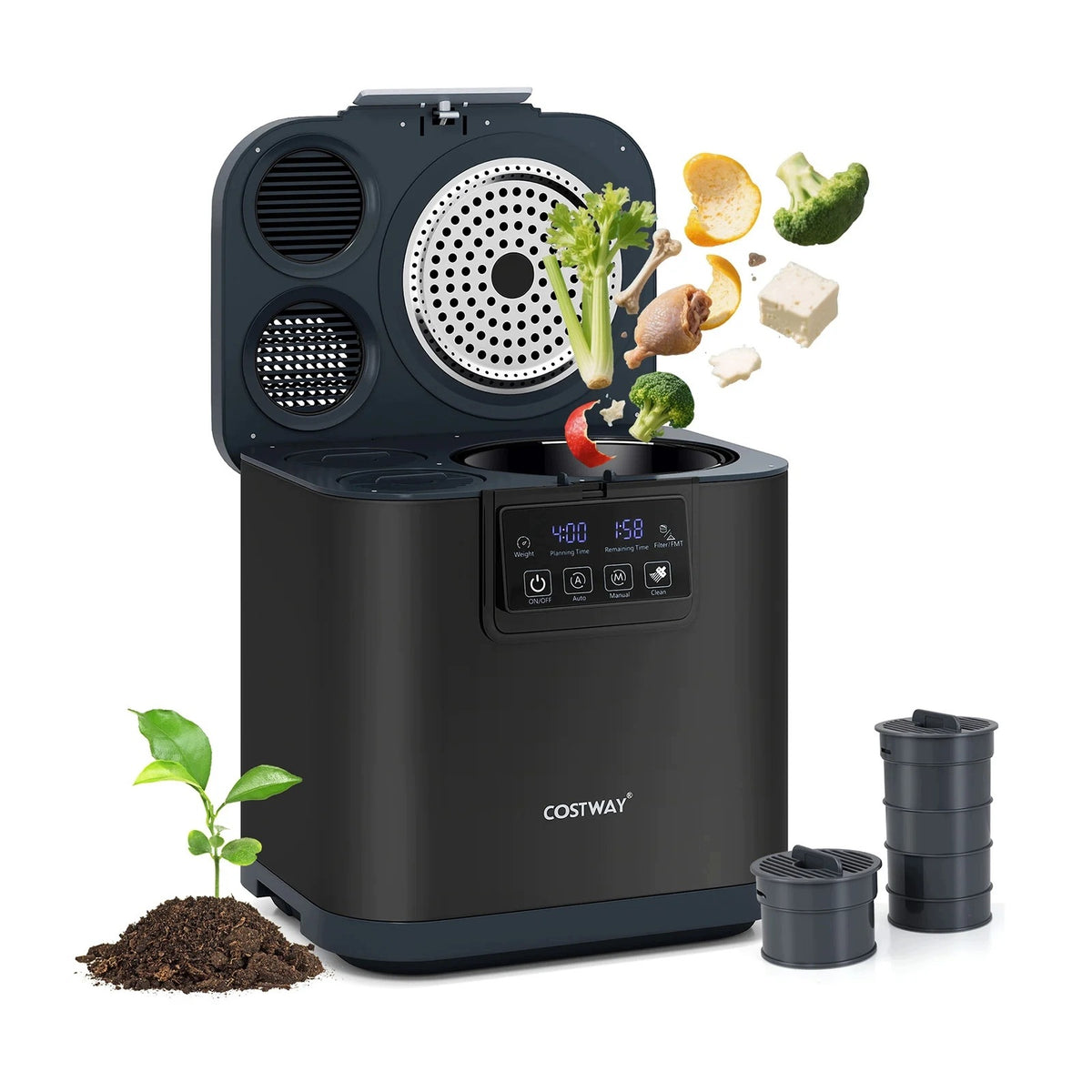 ELECTRIC KITCHEN COMPOSTER WITH ACTIVATED CARBON FILTERS SHREDDER