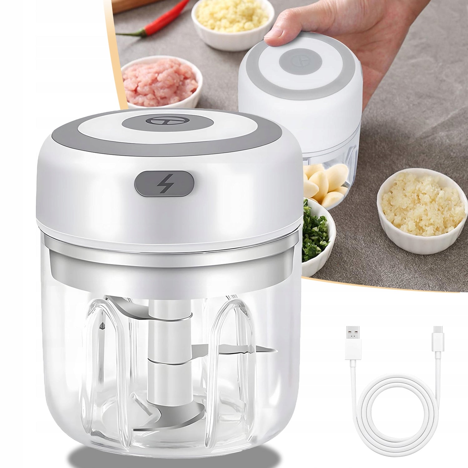 ELECTRIC KITCHEN SHREDDER WITH USB CONNECTION, GARLIC CHOPPER 250ML
