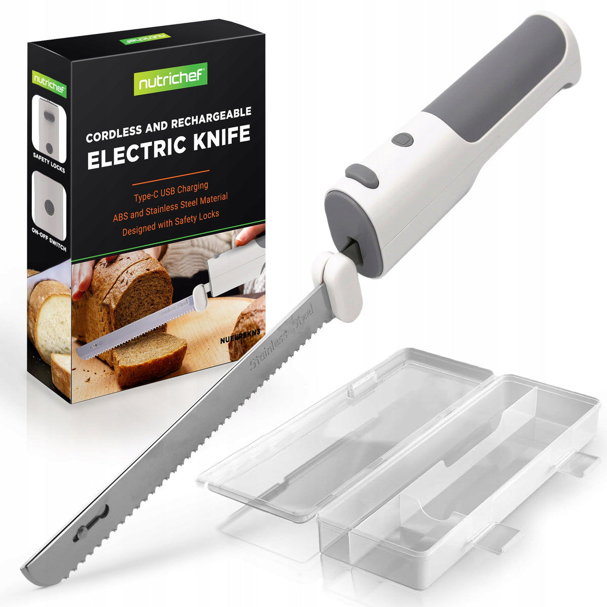 ELECTRIC KNIFE STAINLESS STEEL NUTRICHEF FOR FISH MEAT BREAD Manufacturer code NUELREKN3