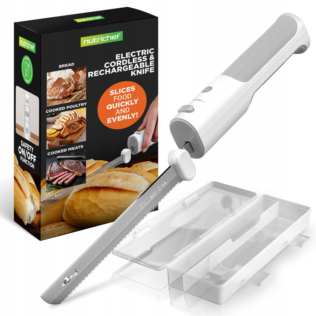 ELECTRIC KNIFE STAINLESS STEEL NUTRICHEF FOR FISH MEAT BREAD