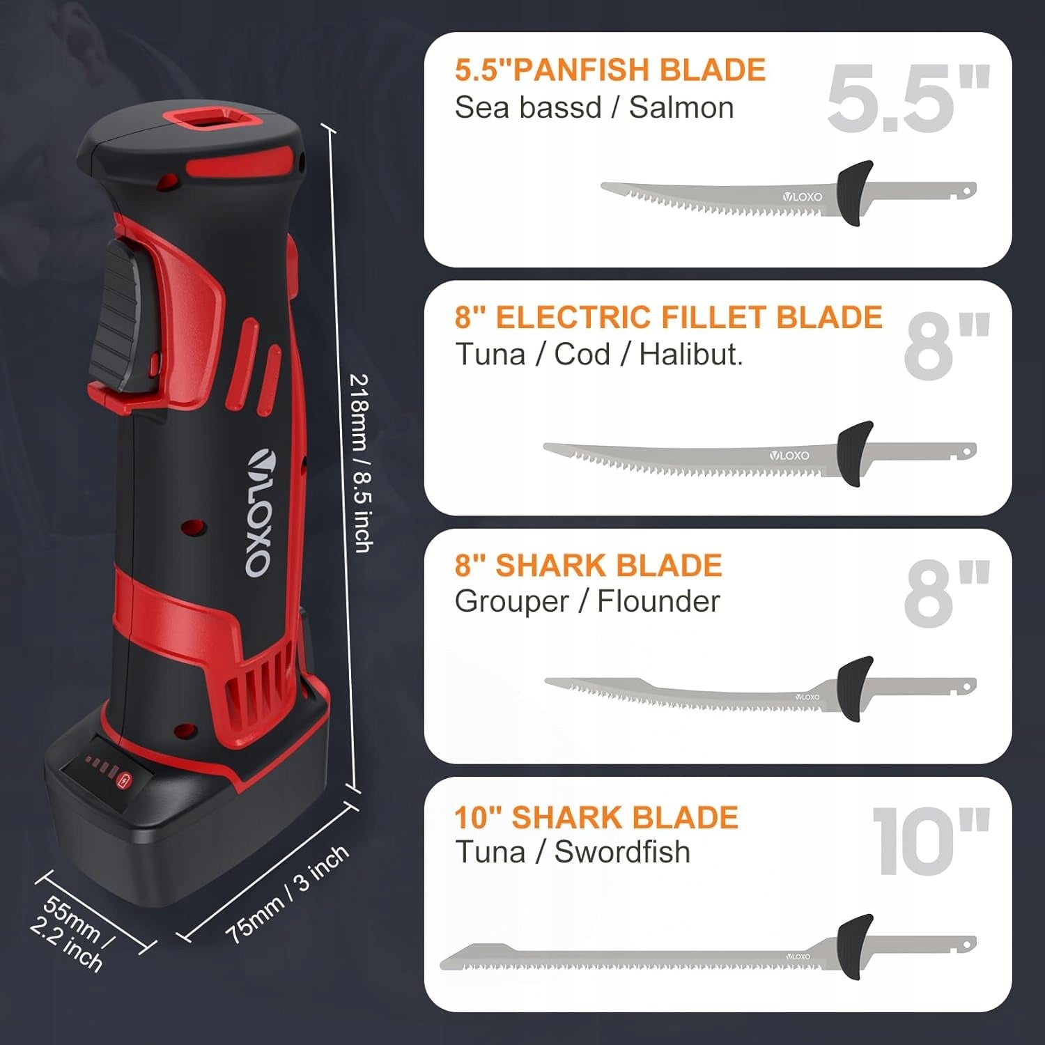 ELECTRIC KNIFE WIRELESS FOR FISH 4 BLADES STAINLESS STEEL SET EAN (GTIN) 5903387684885