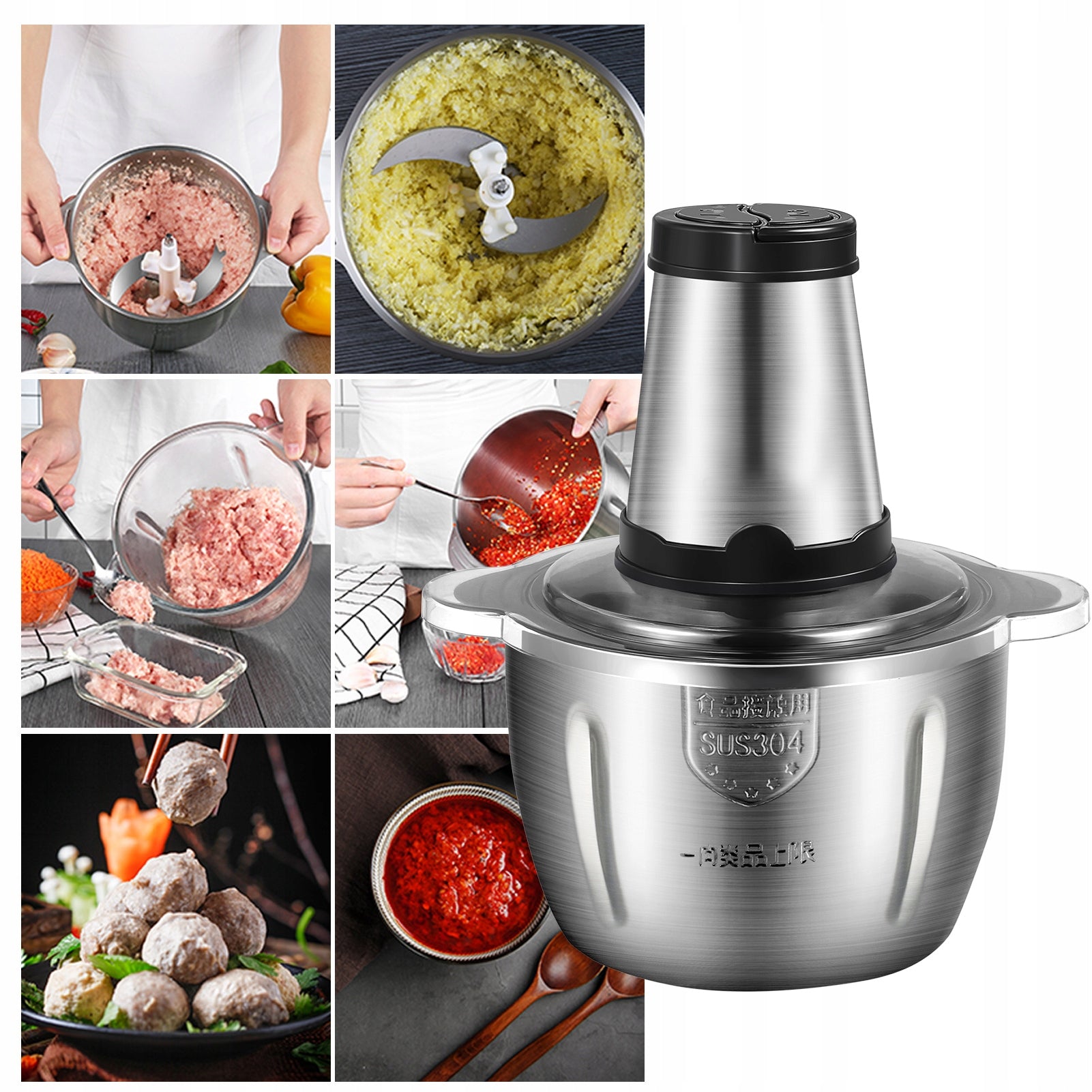 ELECTRIC MACHINE CHOPPER SHREDDER FOR MEAT VEGETABLES NUTS 2L STEEL Packaging status original