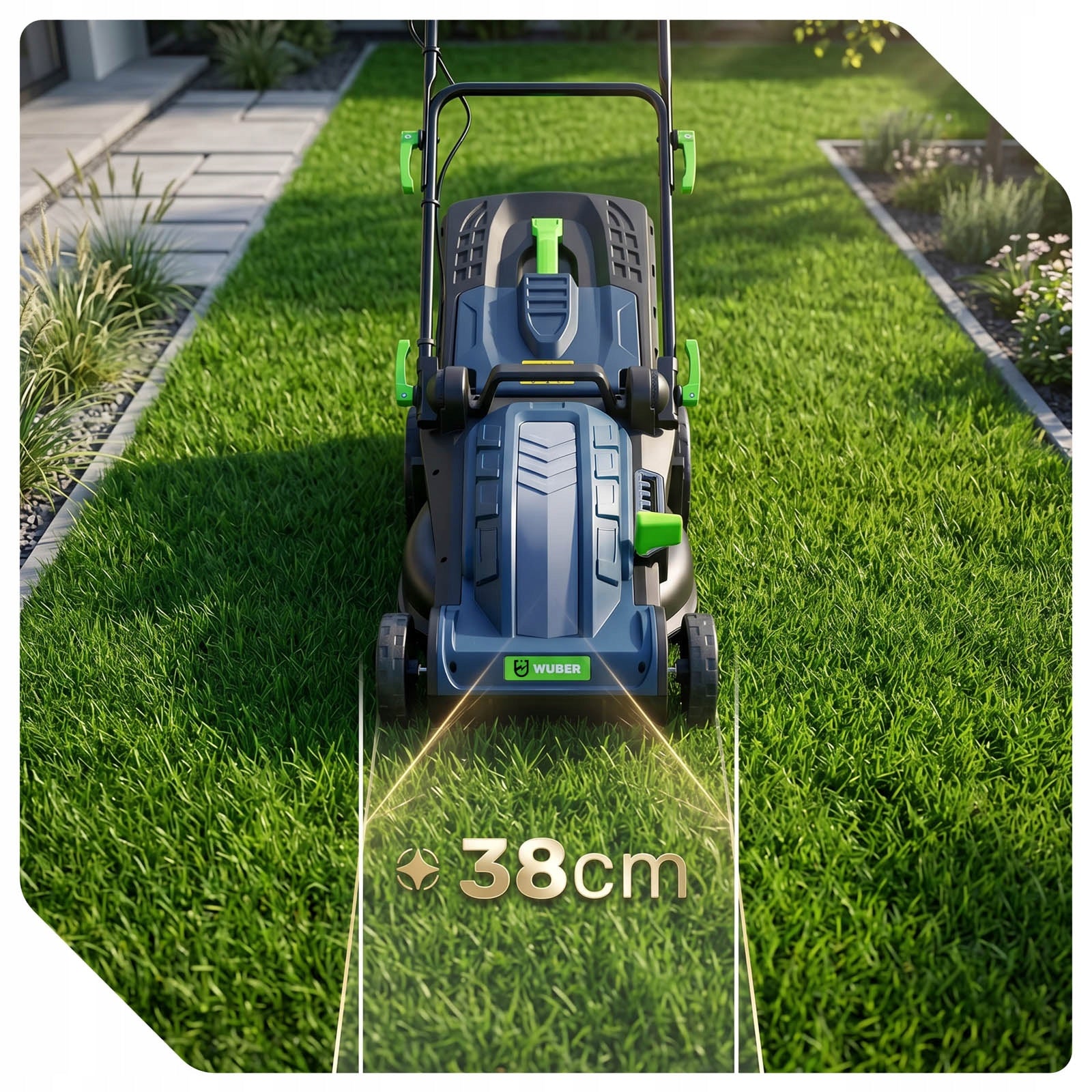 ELECTRIC MOWER LIGHT STRONG FOR GRASS WITH ADJUSTABLE LARGE BASKET WUBER MULCH Basket capacity 46 l