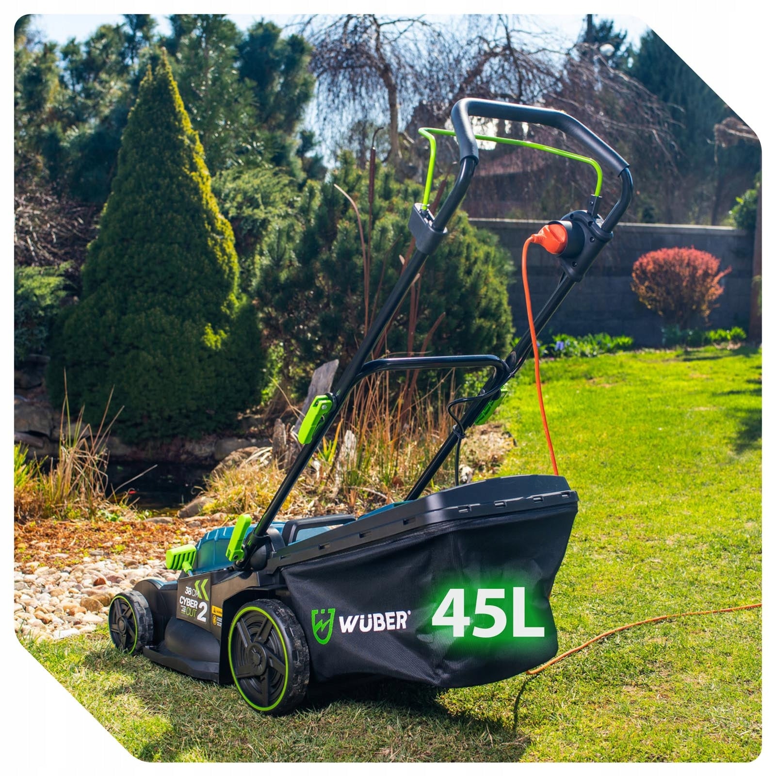 ELECTRIC MOWER LIGHT STRONG FOR GRASS WITH ADJUSTABLE LARGE BASKET WUBER MULCH Brand Wuber