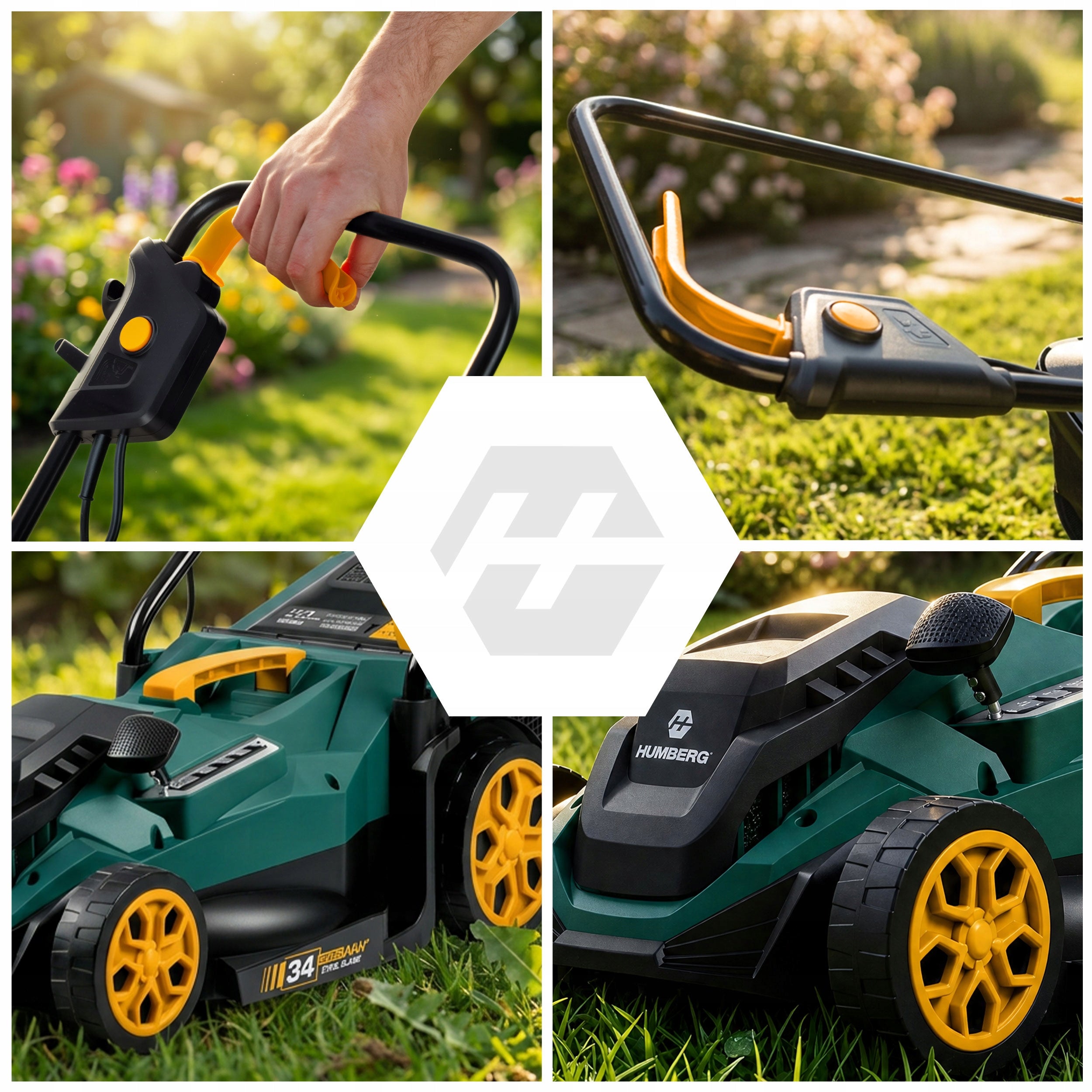 ELECTRIC MOWER LIGHT STRONG FOR GRASS WITH ADJUSTMENT 1400W 34CM HUMBERG Packaging status original