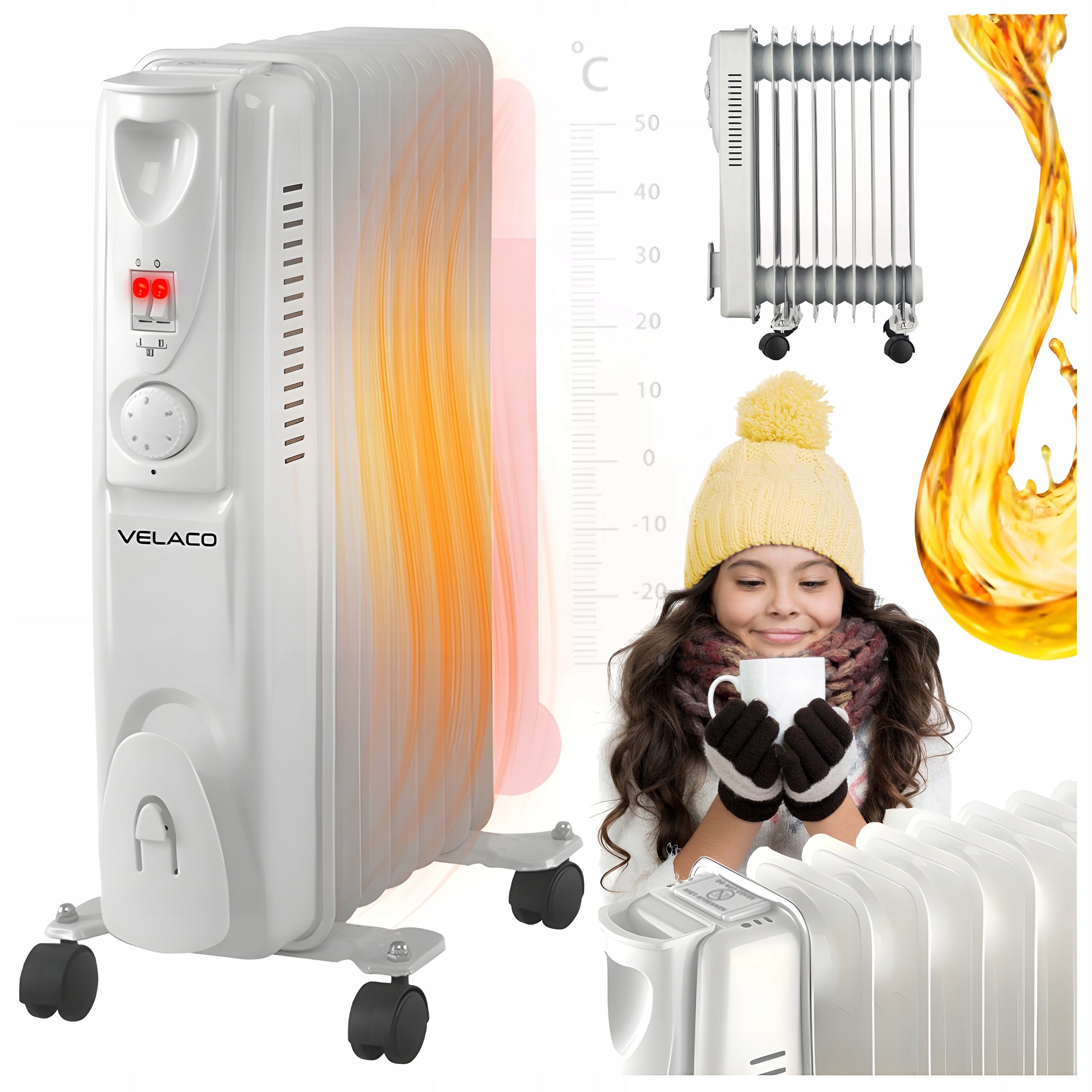 ELECTRIC OIL HEATER 9 RIBS THERMOSTAT MERAPI 2000 WATT