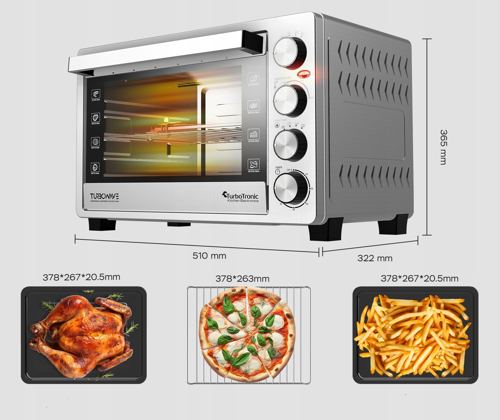 ELECTRIC OVEN 30L THERMOCOUPLE+HORN+GRILL 1500W INOX STAINLESS STEEL Brand TurboTronic