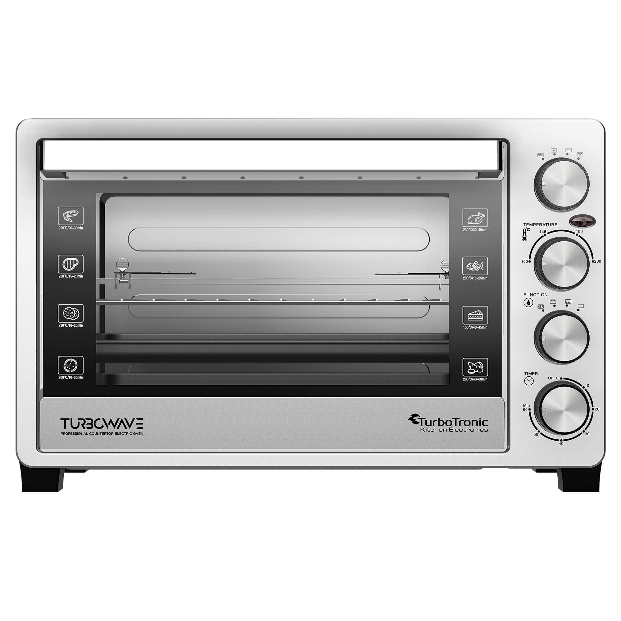 ELECTRIC OVEN 38L THERMOCOUPLE+HORN+GRILL 2000W INOX STAINLESS STEEL Model TT-EVS38 INOX