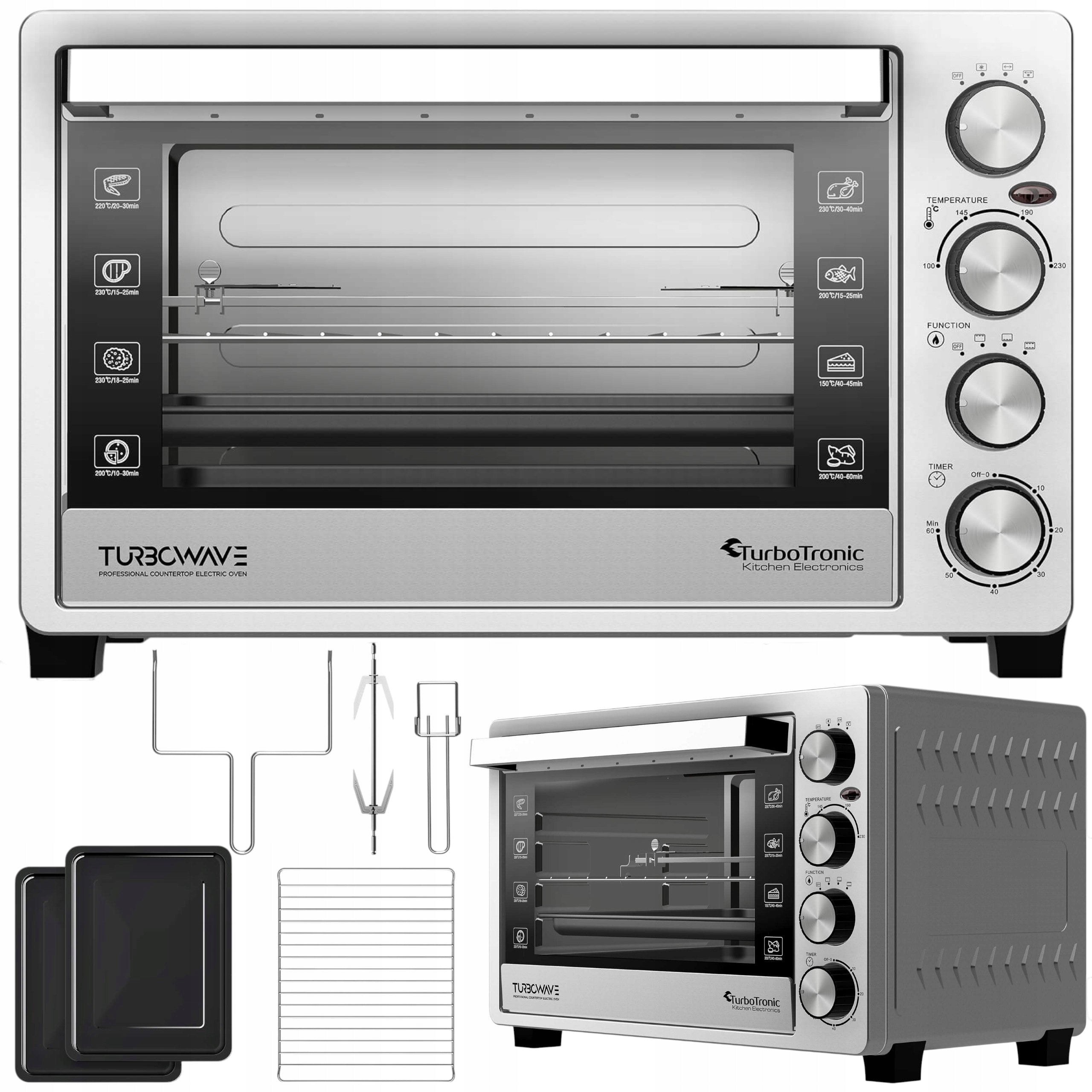 ELECTRIC OVEN 38L THERMOCOUPLE+HORN+GRILL 2000W INOX STAINLESS STEEL