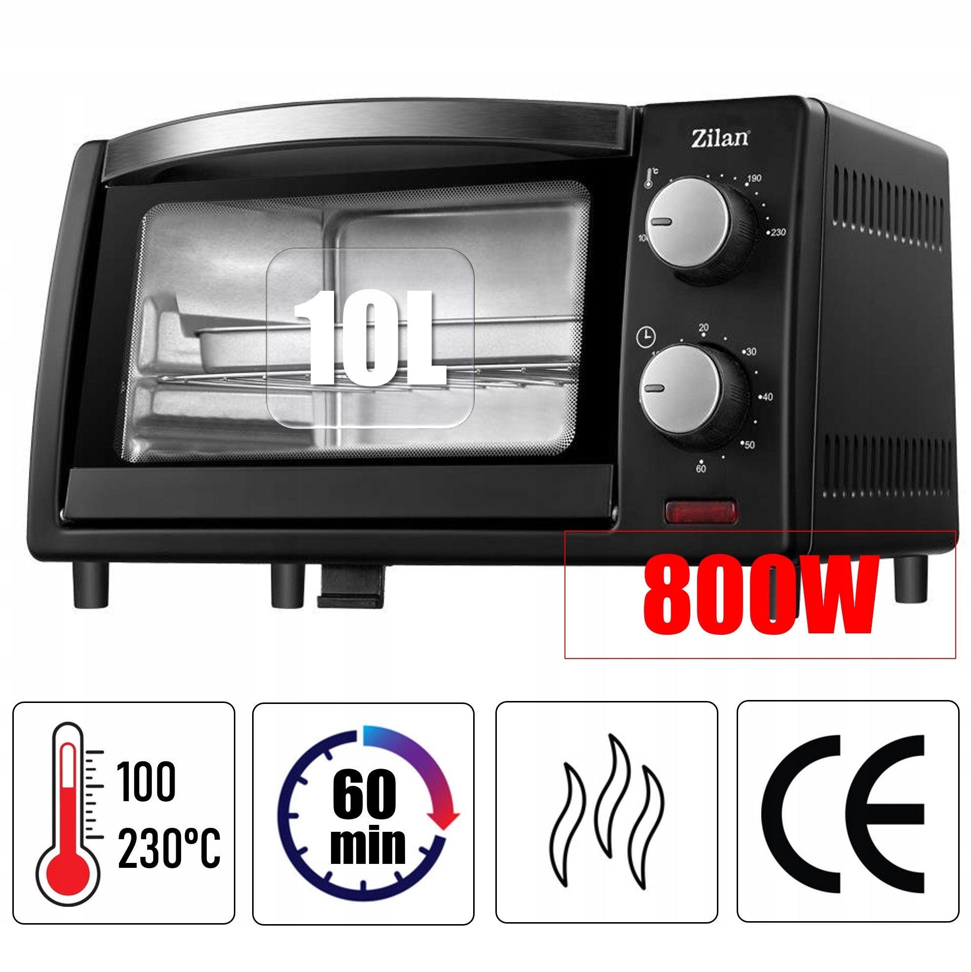 ELECTRIC OVEN MINI BLACK 10L TIMER 800W Manufacturer code ZLN4328
