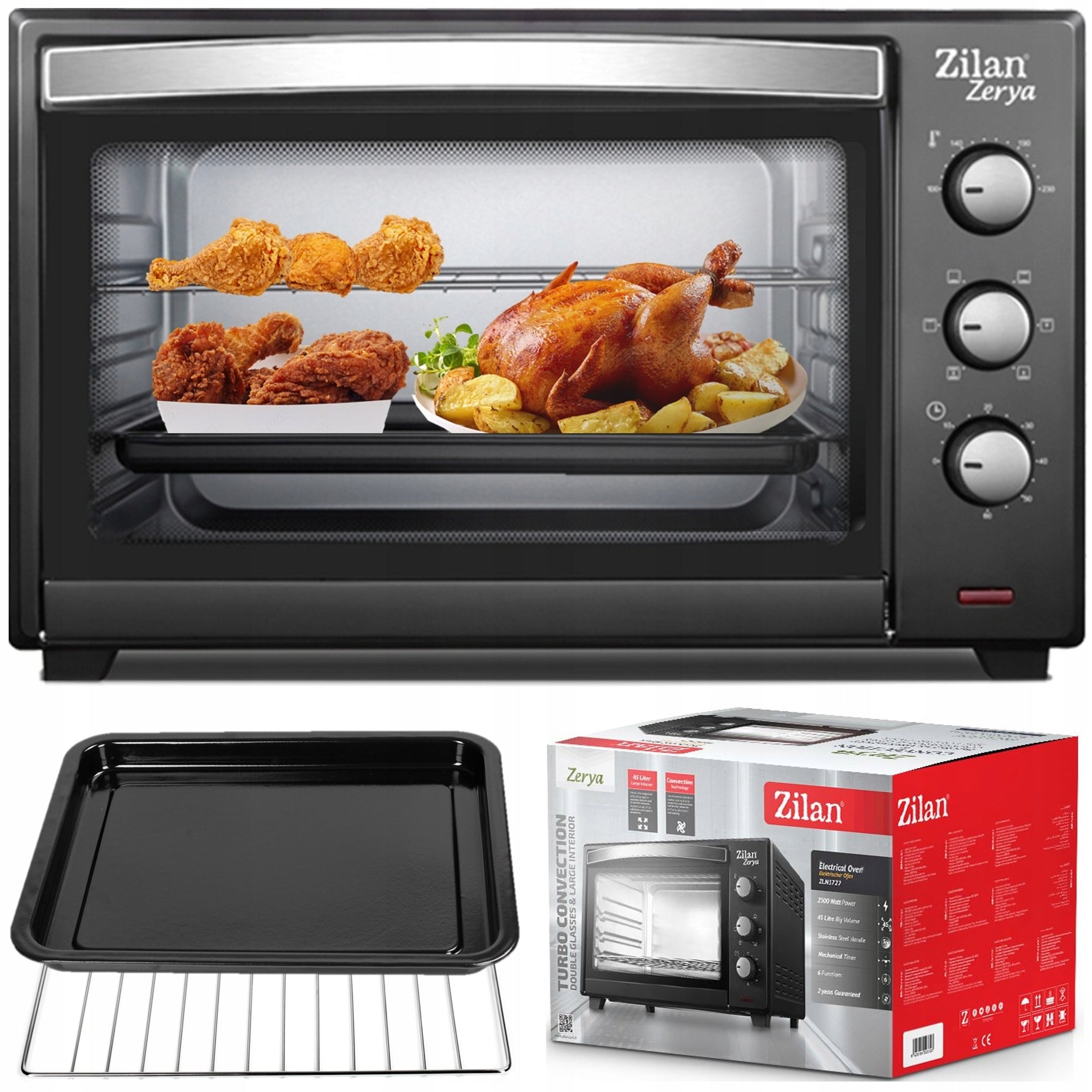 ELECTRIC OVEN MINI BLACK THERMOCOUPLE TIMER BLACK 45L 2000W