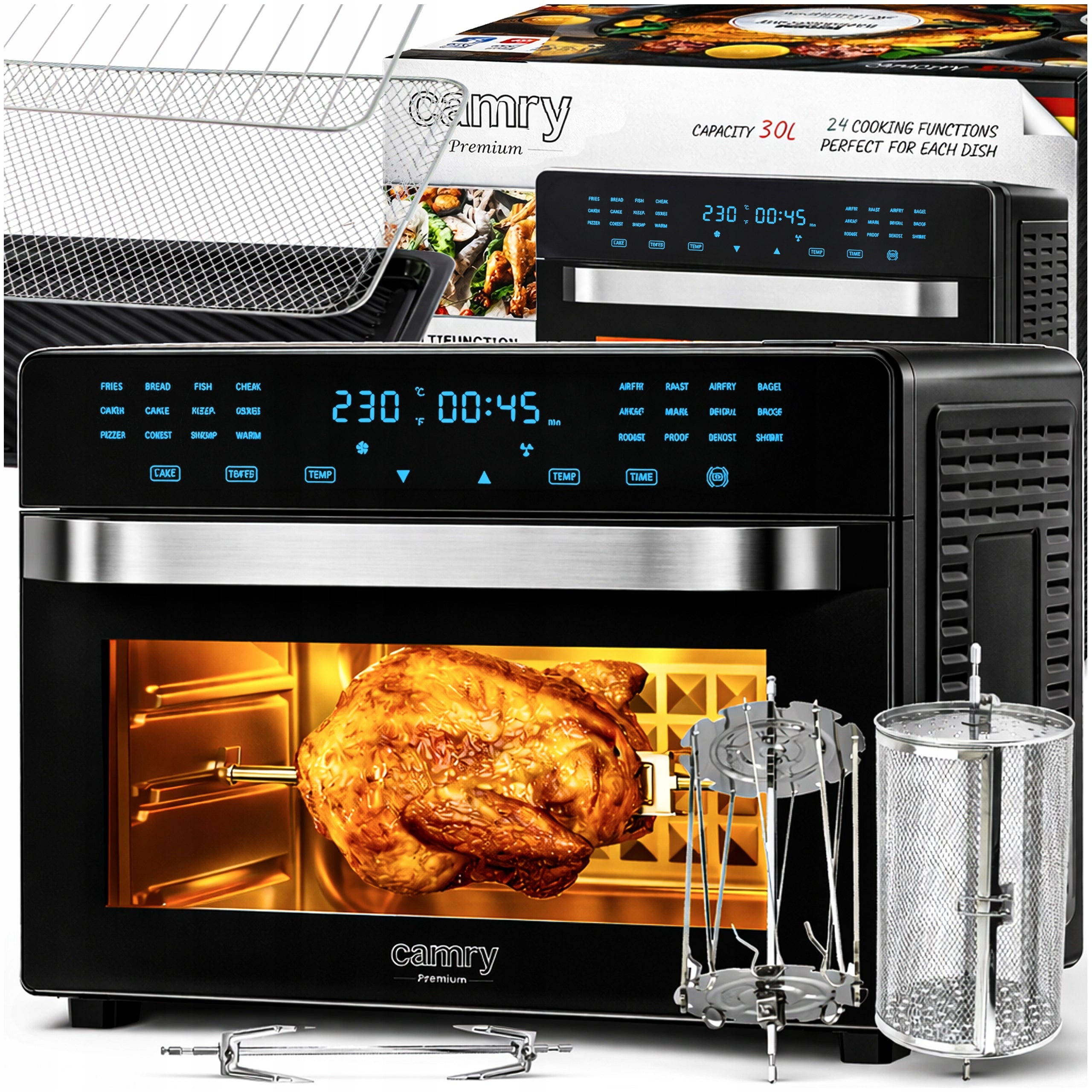 ELECTRIC OVEN MINI FREESTANDING THERMOCOUPLE ROTISSERIE GRATE 30L 2200W