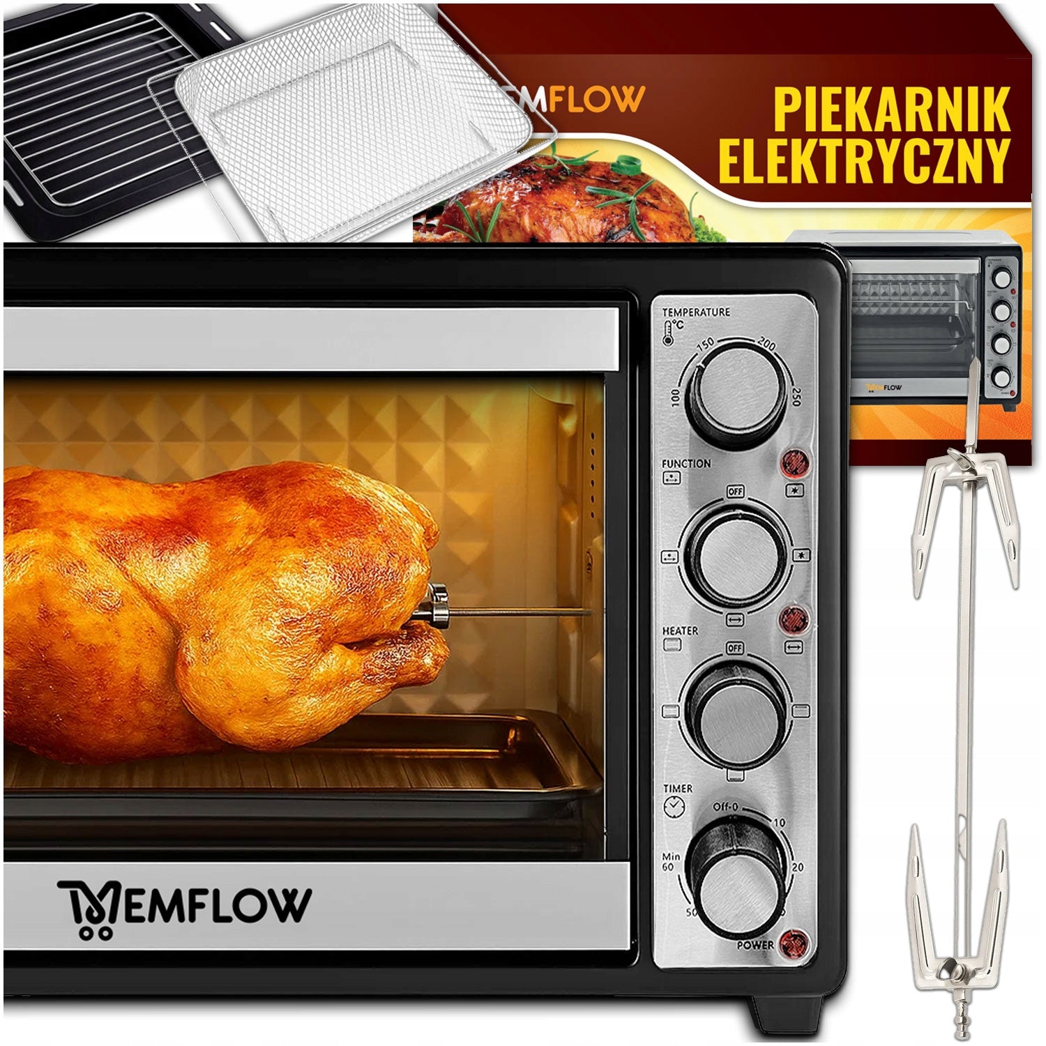 ELECTRIC OVEN MINI STOVE PORTABLE THERMOCOUPLE 45L DIFFERENT INOX 2000W Manufacturer code PIEKARNIK INOX 2000W MEMFLOW 45L