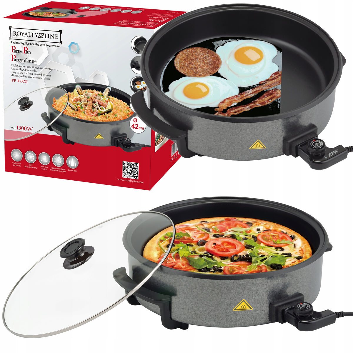 ELECTRIC PAN LARGE XXL NONSTICK MULTI-PATTERN 42cm POWER 1500W