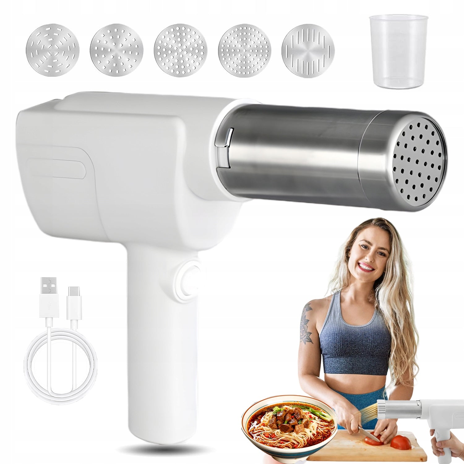 ELECTRIC PASTA MAKER WITH 5 INTERCHANGEABLE MOLDS 1500mAh