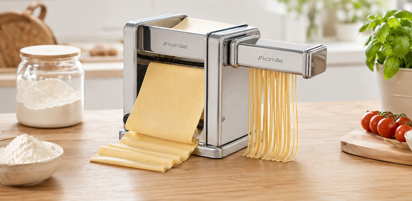 ELECTRIC PASTA MAKING AND DOUGH ROLLING MACHINE 2-in-1 KAMILLE Packaging status original
