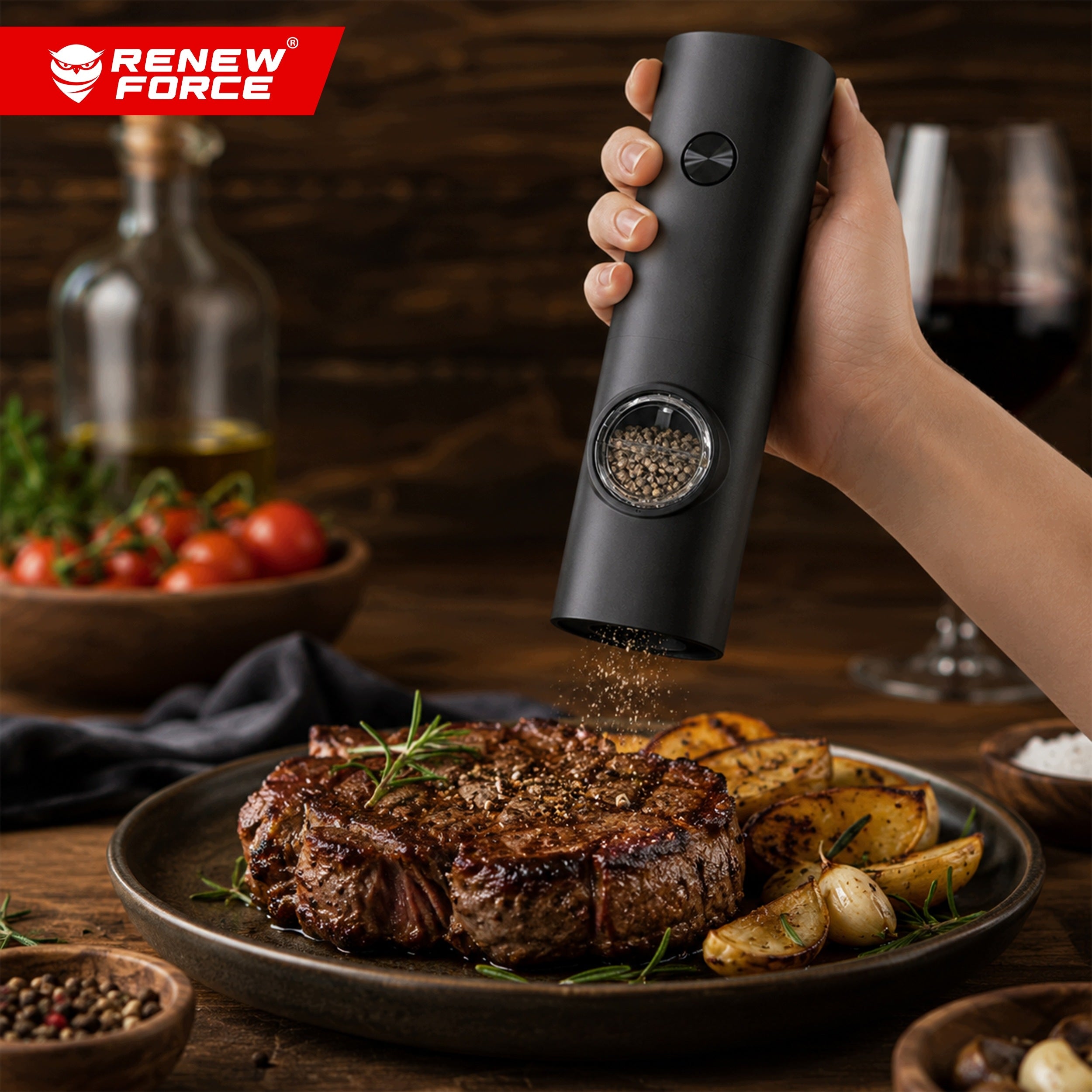 ELECTRIC PEPPER AND SALT GRINDER BATTERY OPERATED STRONG STAND SET x2 Packaging status original
