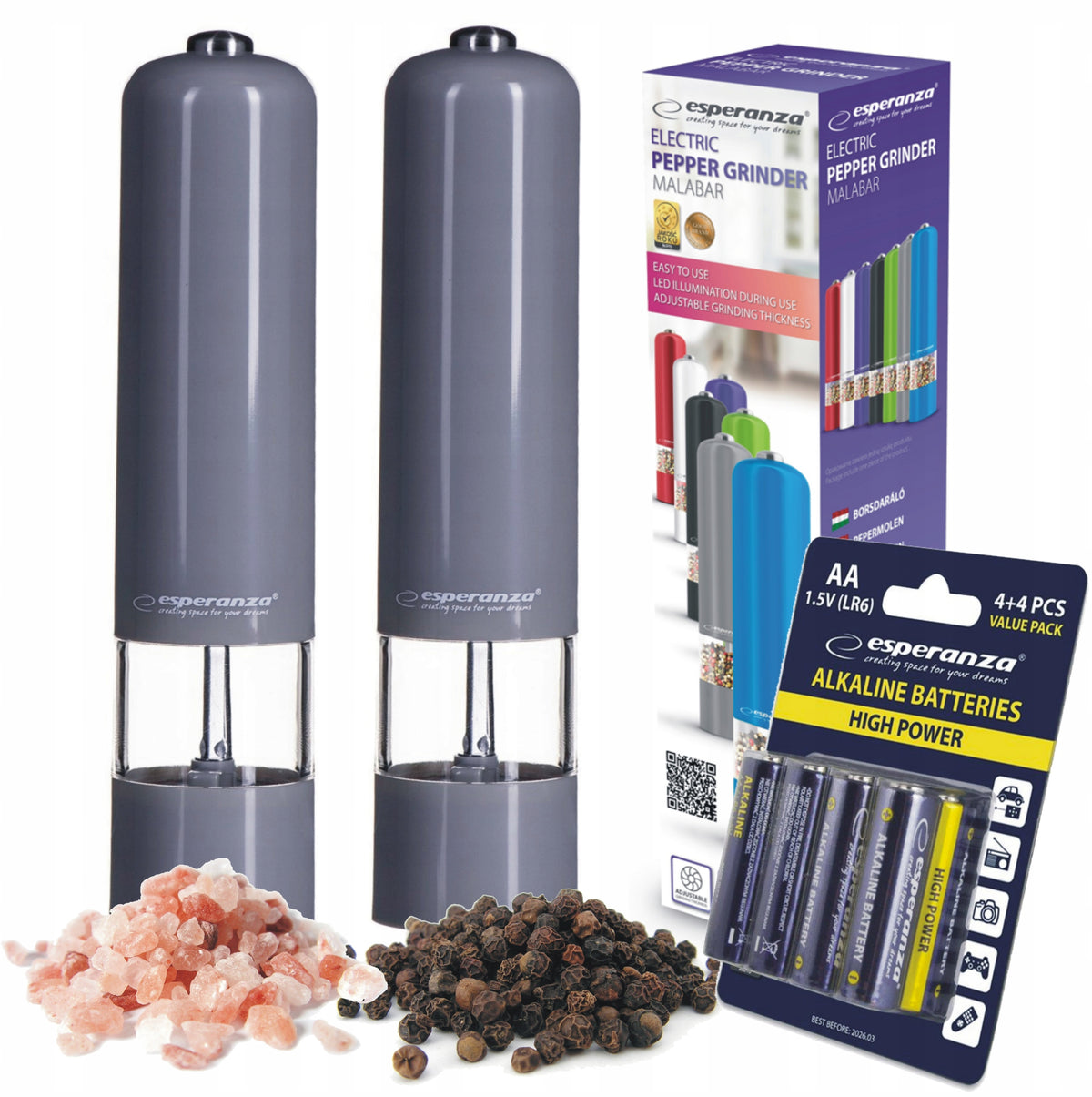 ELECTRIC PEPPER AND SALT GRINDER SET OF 2