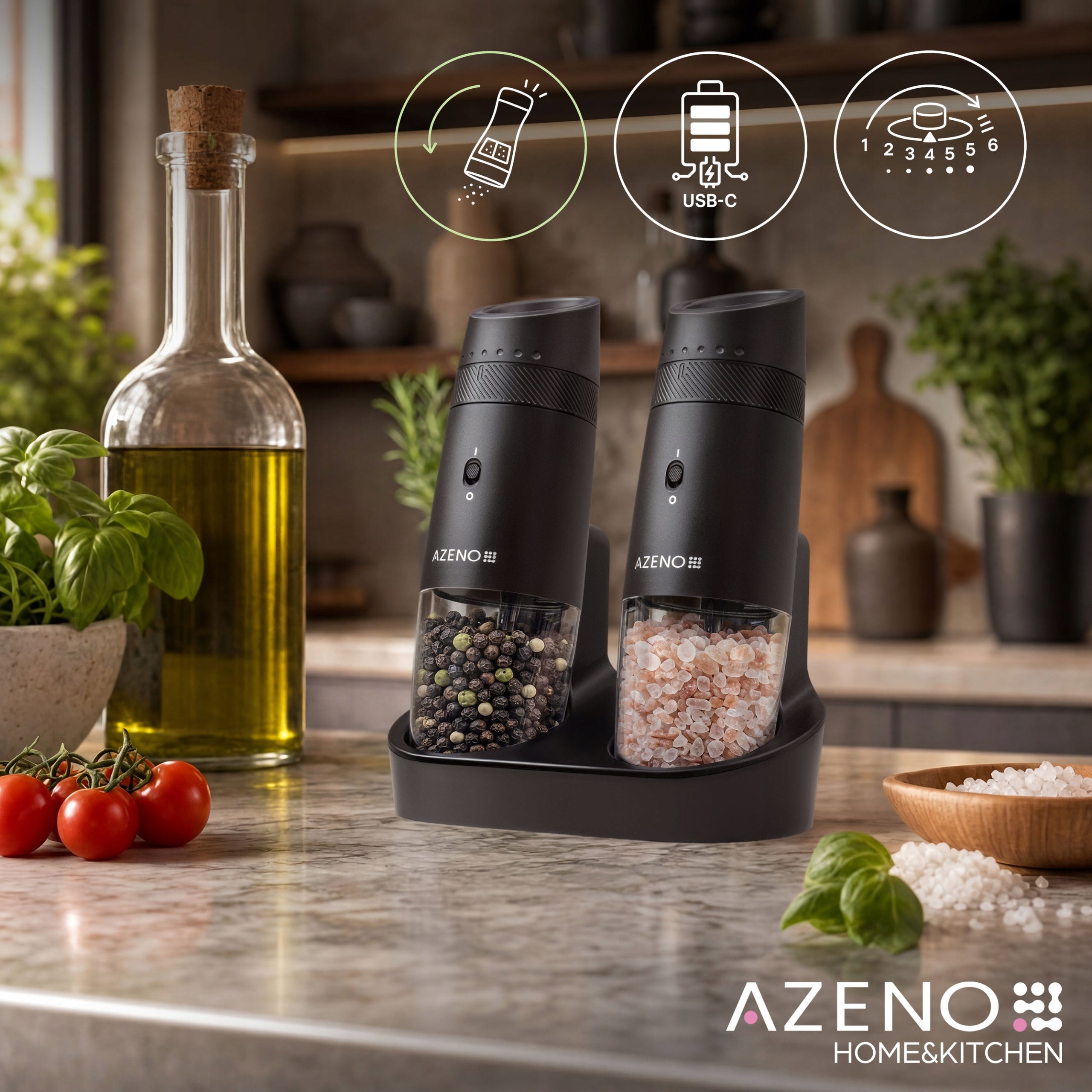 ELECTRIC PEPPER AND SALT GRINDER USB RECHARGEABLE GRAVITY 2PCS Packaging status original