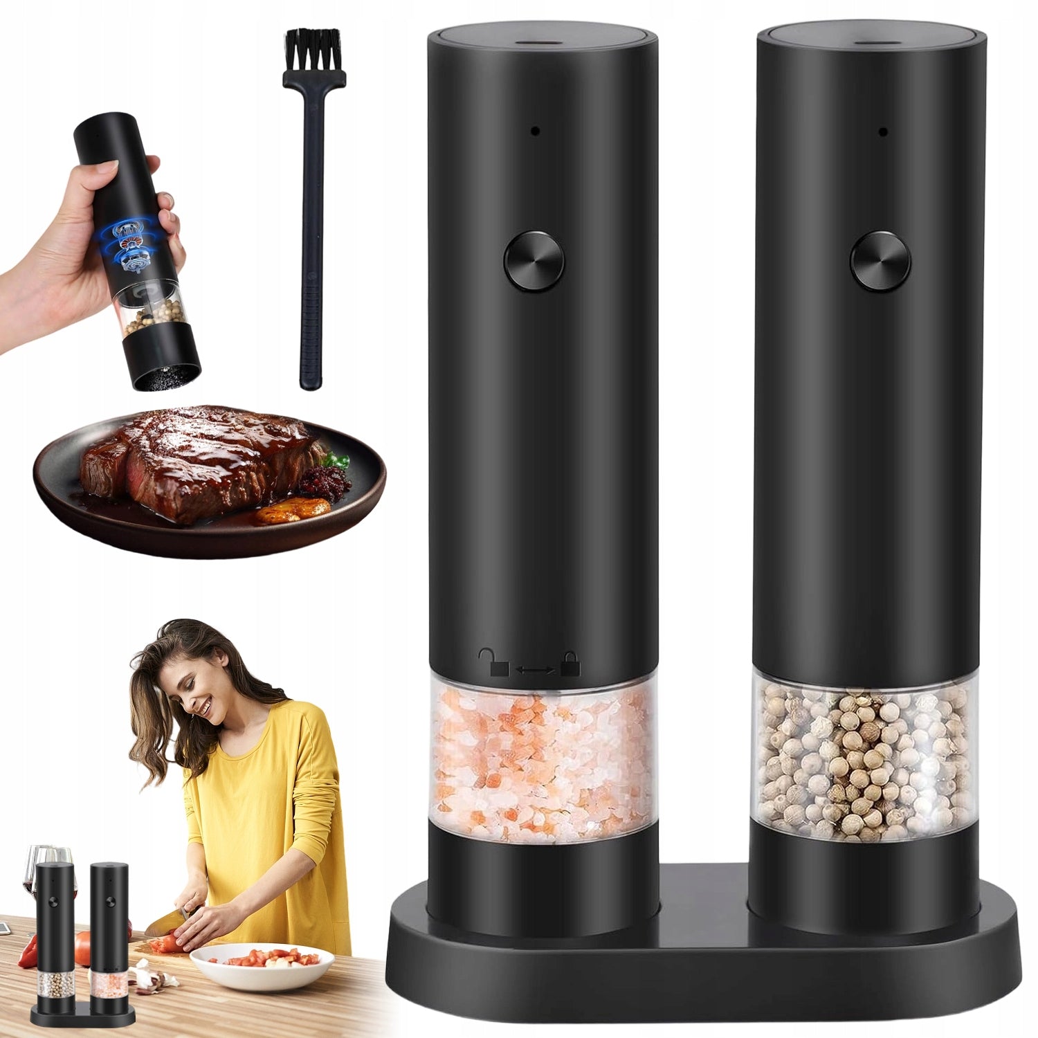 ELECTRIC PEPPER AND SALT SPICE GRINDER 2 PCS WITH STAND FOR KITCHEN