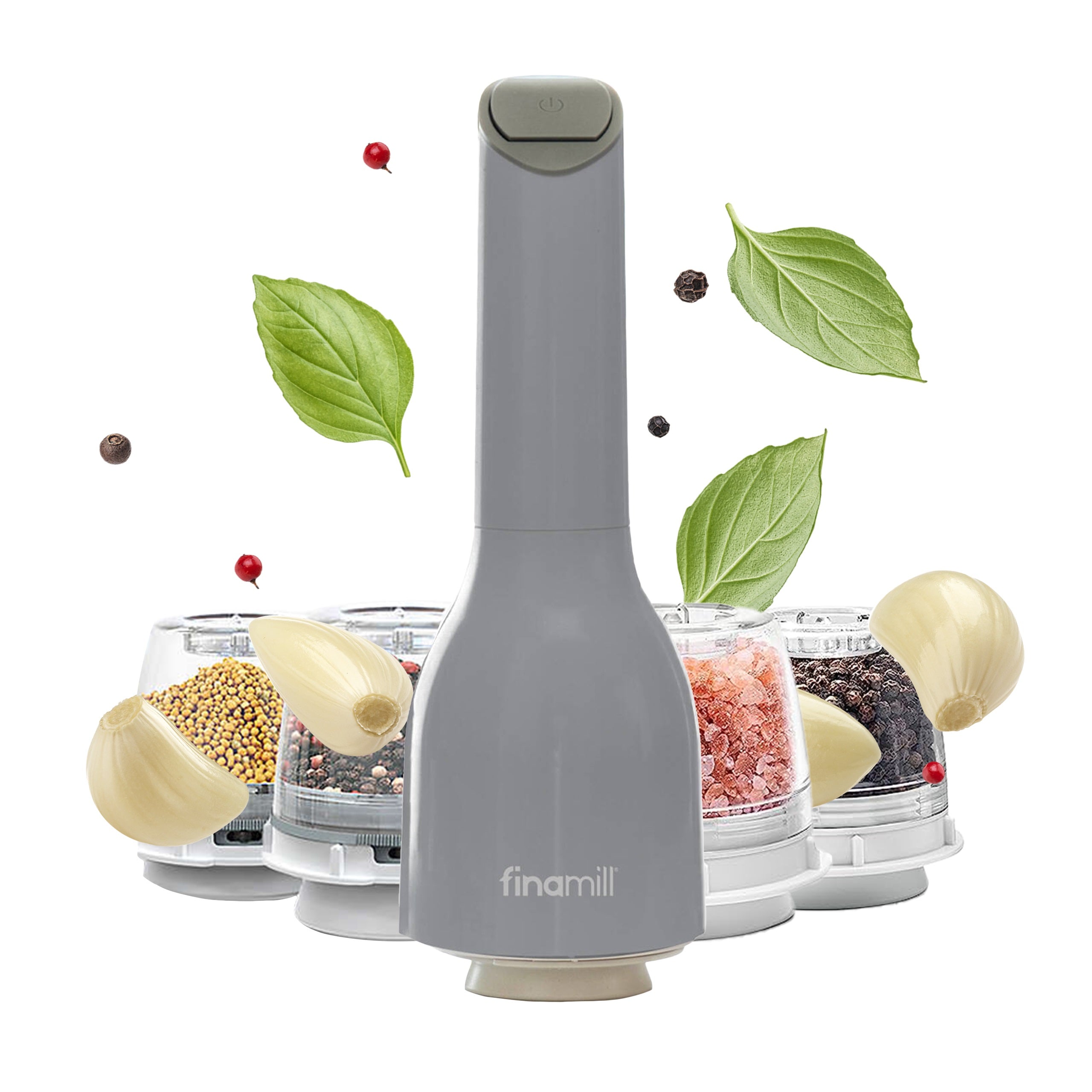 ELECTRIC PEPPER GRINDER SALT SPICES +2 CONTAINERS FINAMILL ASH Packaging status original