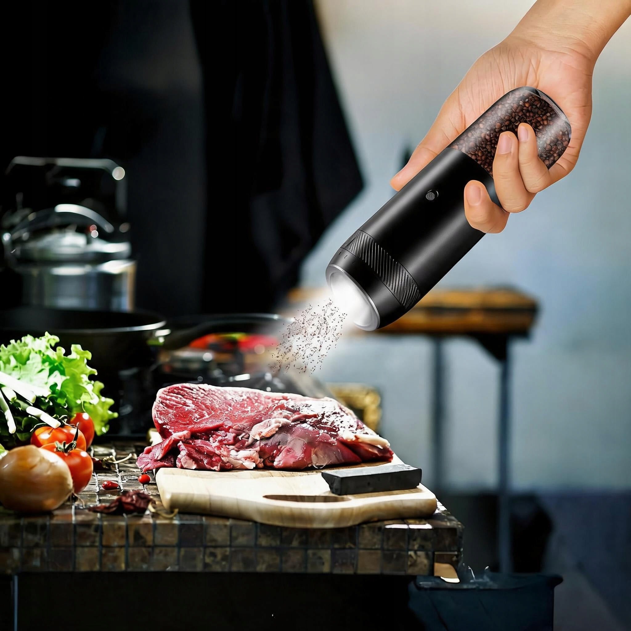 ELECTRIC PEPPER SALT GRINDER LED GRAVITY SENSOR 176ML USB SET Packaging status original
