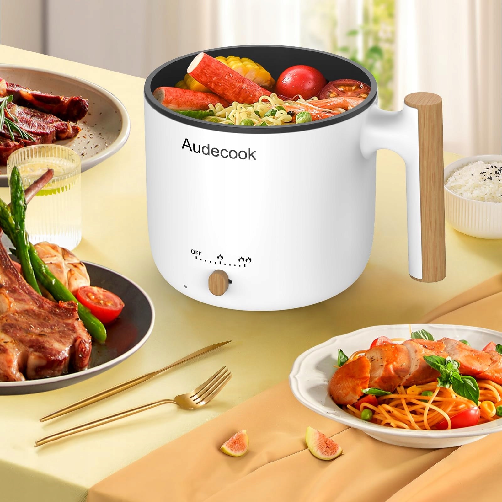 ELECTRIC POT SHABU HOT POT WITH STEAMER RAMEN SET FREEBIE AUDCOOK Manufacturer code AC800