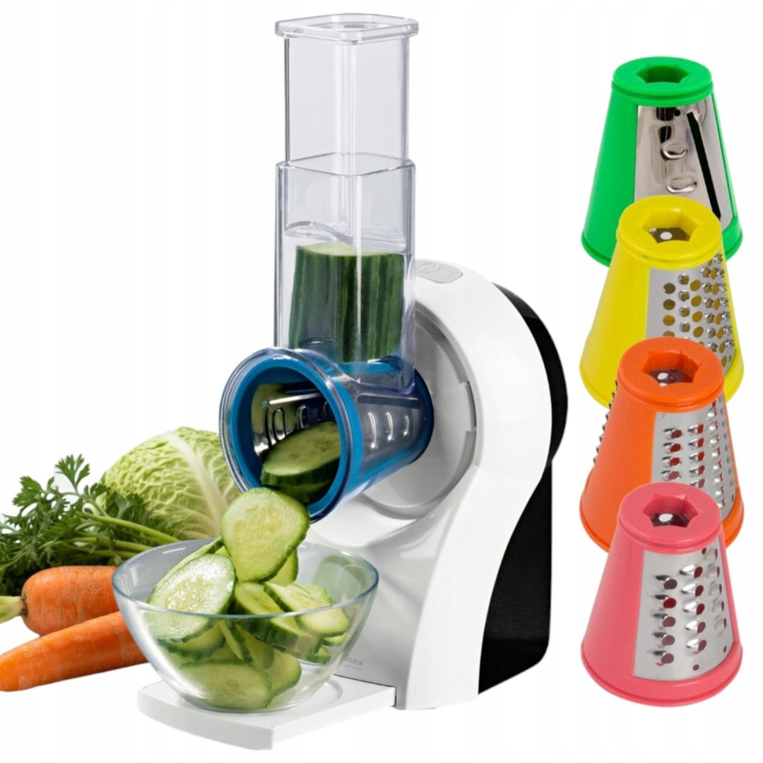 ELECTRIC POTATO CHEESE VEGETABLE SHREDDER MACHINE 5 GRATER OVERLAYS
