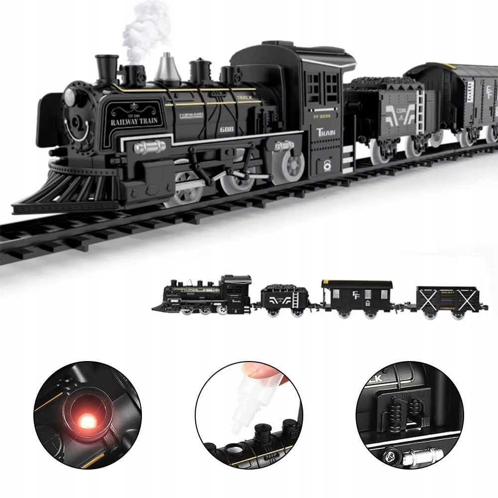 ELECTRIC RAILWAY LOCOMOTIVE STEAM LOCOMOTIVE CIUCHCIA TRACKS 4 WAGONS SMOKE AND SOUNDS Brand no brand
