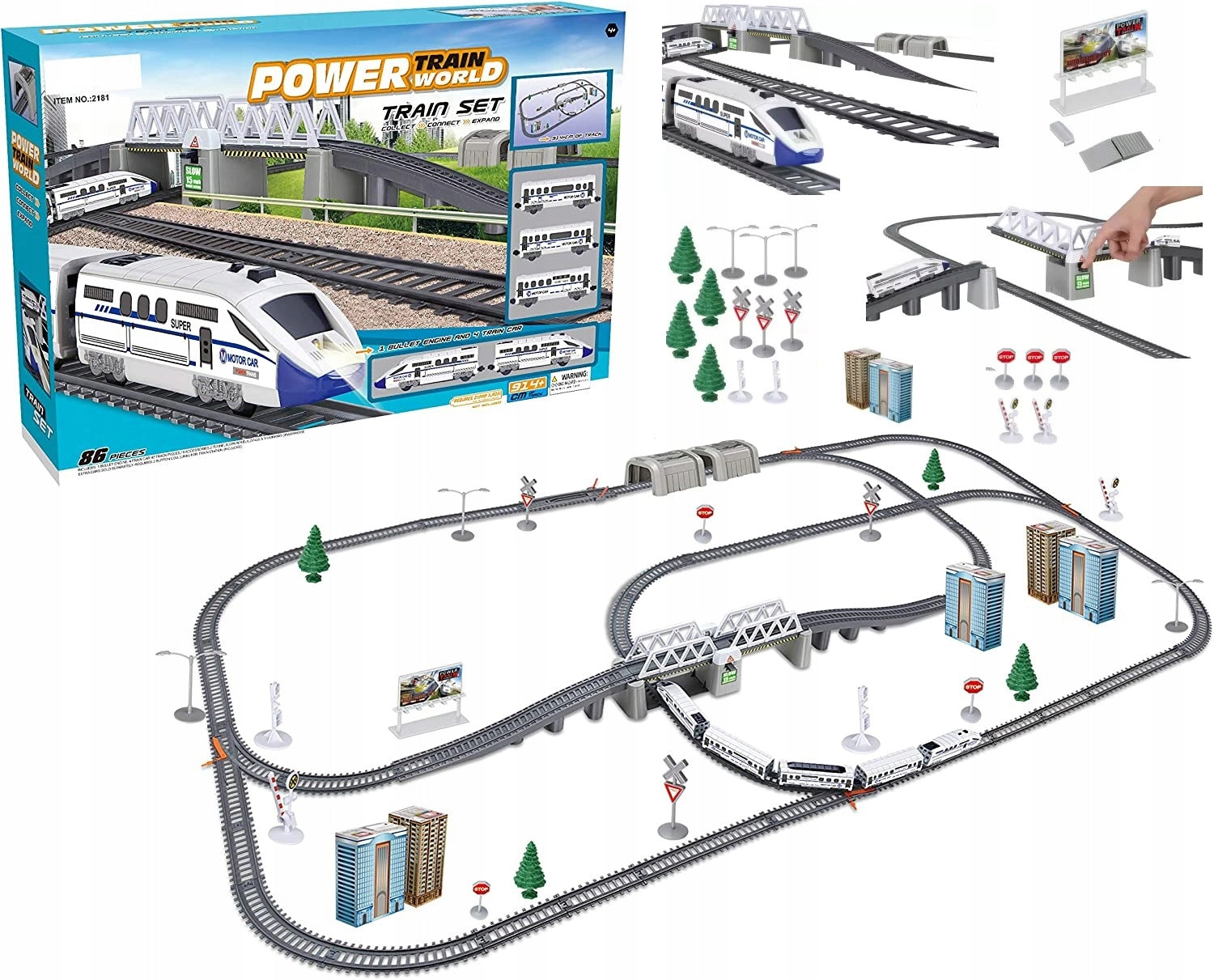 ELECTRIC RAILWAY TRAIN LOCOMOTIVE LARGE TRACK BUILDINGS SIGNS BRIDGE 9m Manufacturer code KOLEJKA_ELEKTRYCZNA_BoboSan