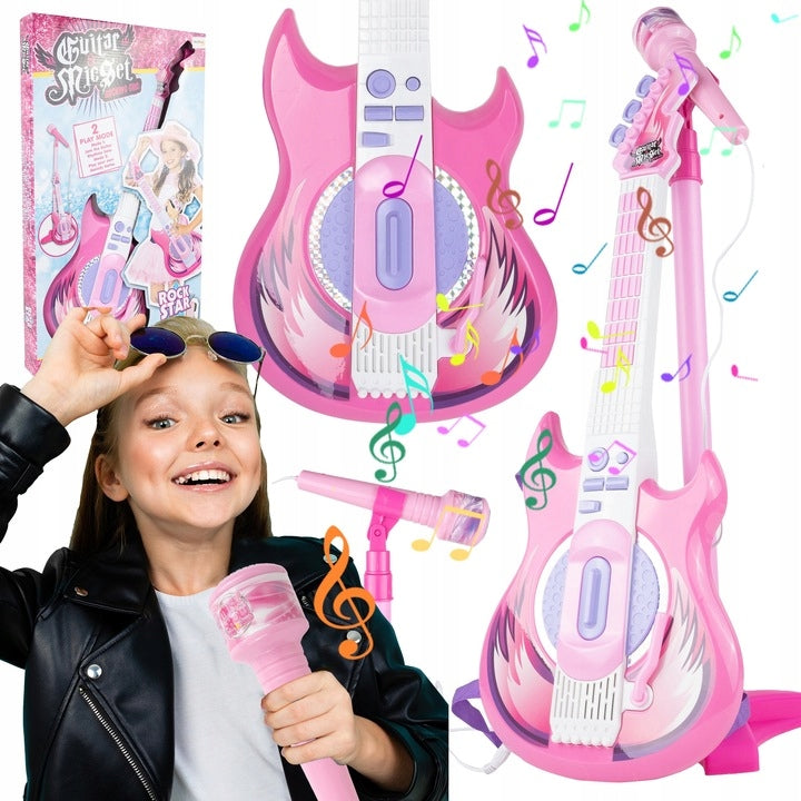 ELECTRIC ROCK GUITAR WITH KARAOKE TRIPOD MICROPHONE FOR KIDS