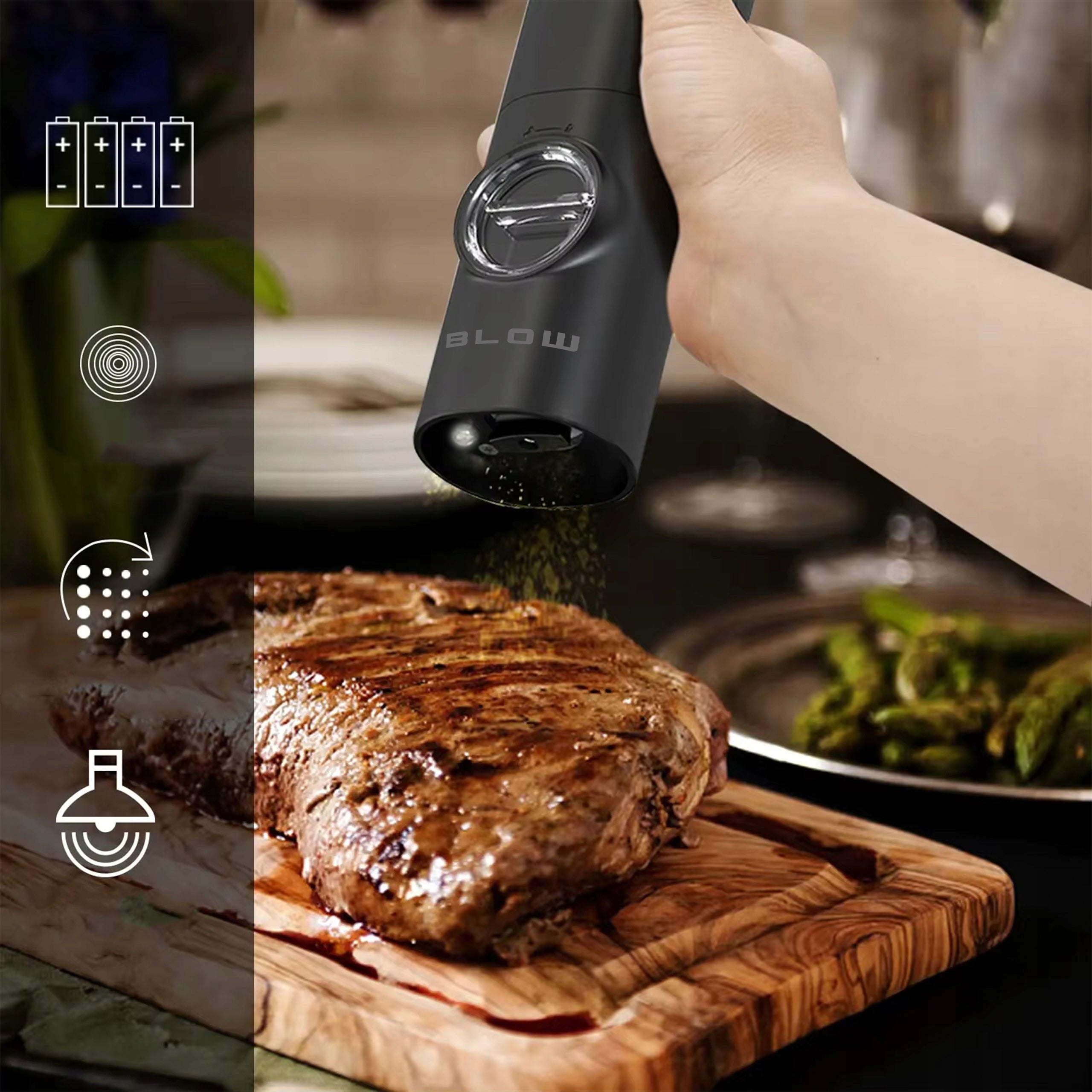 ELECTRIC SALT AND PEPPER GRINDER SPICES ADJUSTABLE STAND SET x2 Manufacturer code 44-590#