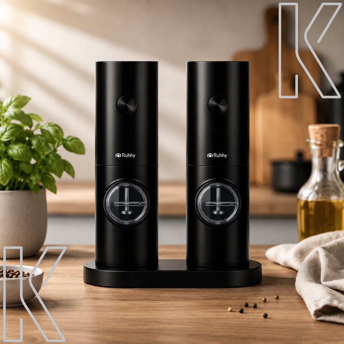 ELECTRIC SALT AND PEPPER GRINDER SPICES ADJUSTABLE STAND SET x2 Packaging status original
