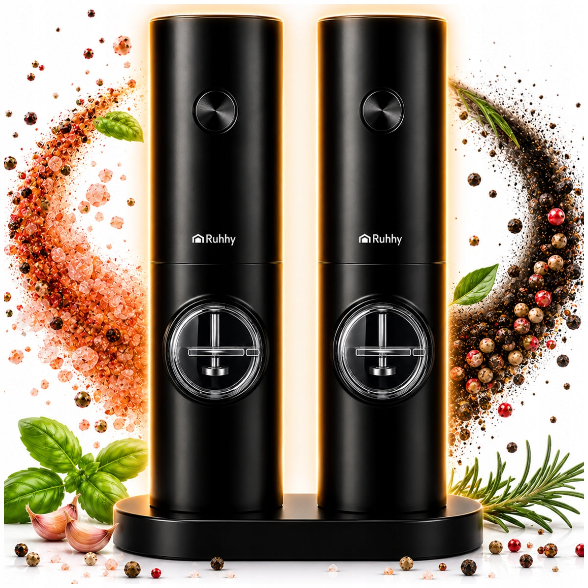 ELECTRIC SALT AND PEPPER GRINDER SPICES ADJUSTABLE STAND SET x2