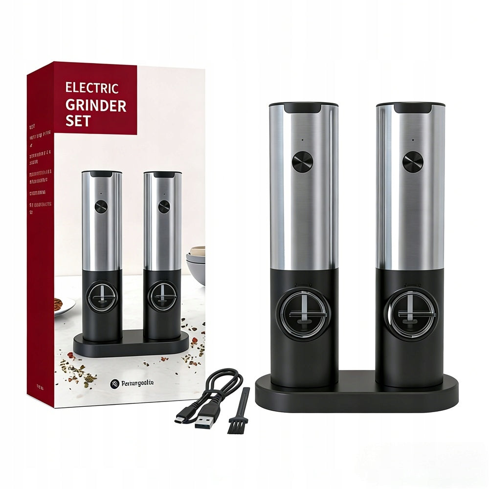 ELECTRIC SALT AND PEPPER SPICE GRINDER SET WITH CHARGING BASE