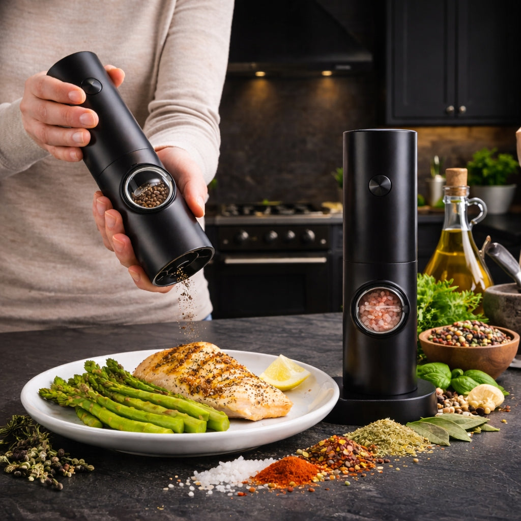 ELECTRIC SALT PEPPER GRINDER SET OF 2 AUTOMATIC BATTERY OPERATED Manufacturer code 088001AS1